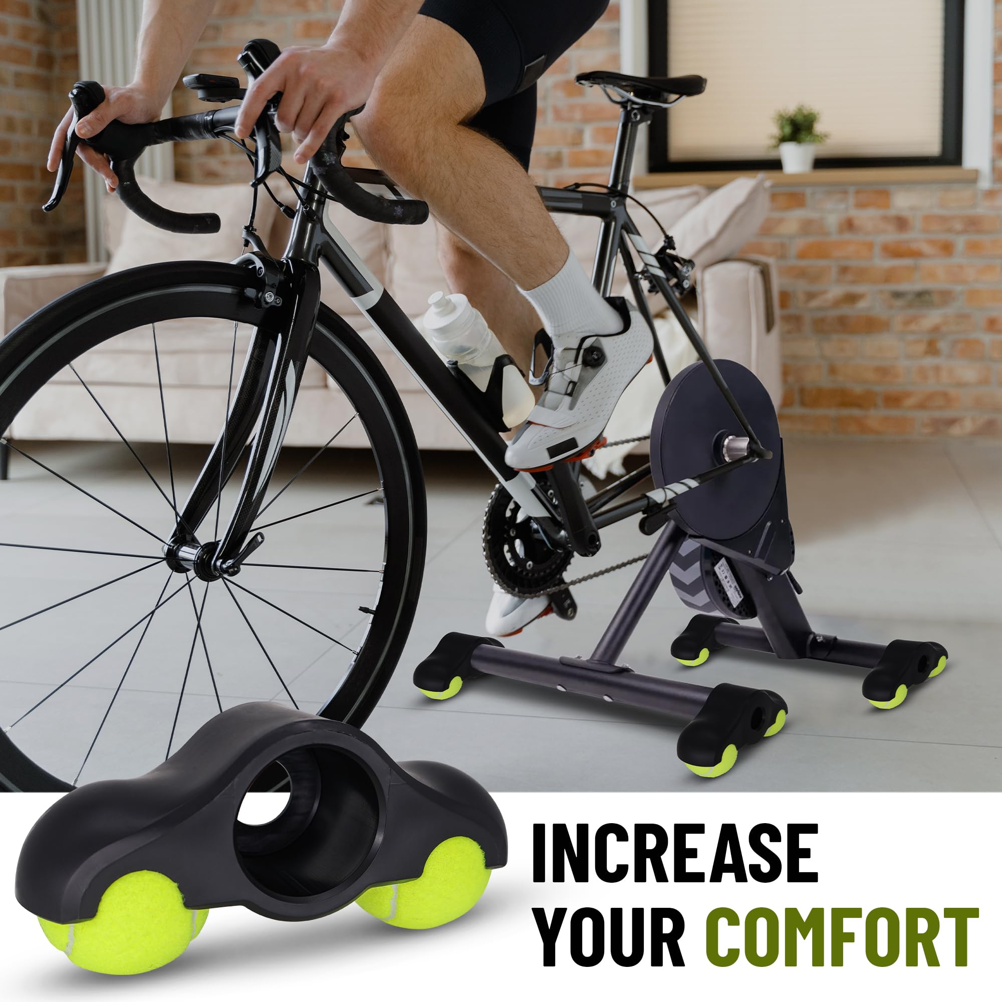 4 Pack Rocker Feet Adapters for Indoor Bike Cycling with Tennis Balls, Thick Injection-Molded Accessory for Bicycle Smart Trainers to Makes Your Indoor Riding More Comfortable (Adapters - 8 Balls)