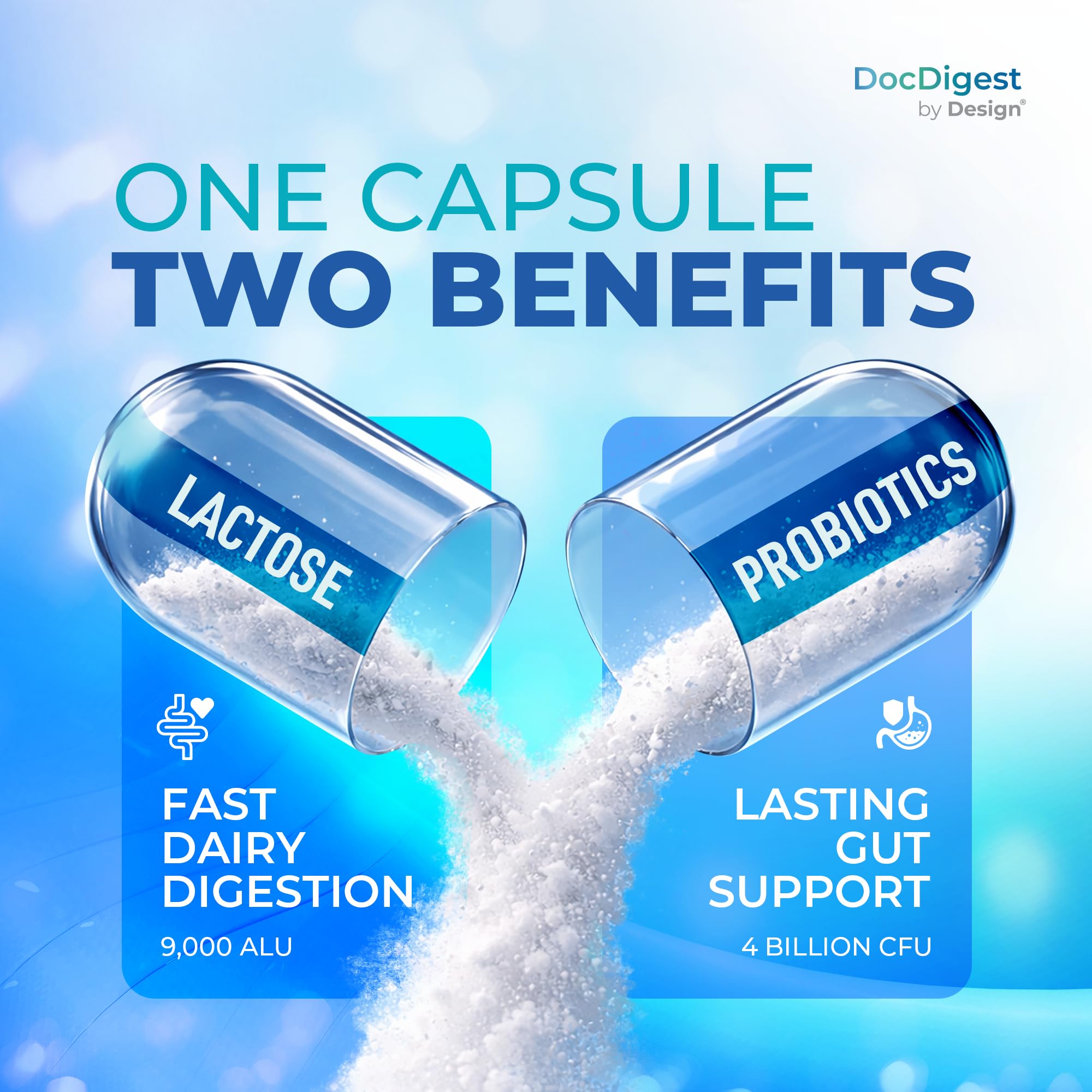 DocDigest by Design Lactase Enzyme + Probiotic – Dual-Action Dairy Digestion & Gut Support – 9,000 ALU Lactase, 4 Billion CFU – for Lactose Intolerance – Vegan, Non-GMO, 60 Capsules — Amazon image 2