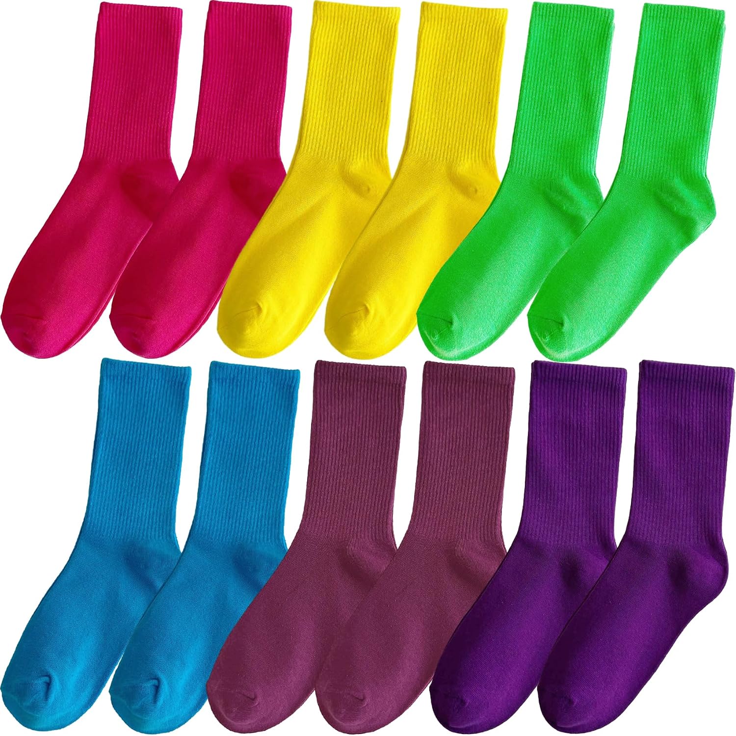 24 Pairs Solid Crew Socks for Women & Teens, Colorful Fresh Cotton Stretchy Casual Athletic Sock Bulk for Teens Youth