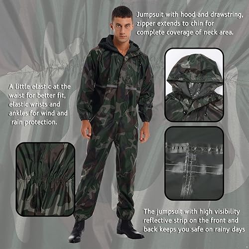 Miniatura 5 de Hularka Traje de lluvia ligero de una pieza para hombre, impermeable, resistente al viento, traje de lluvia reflectante