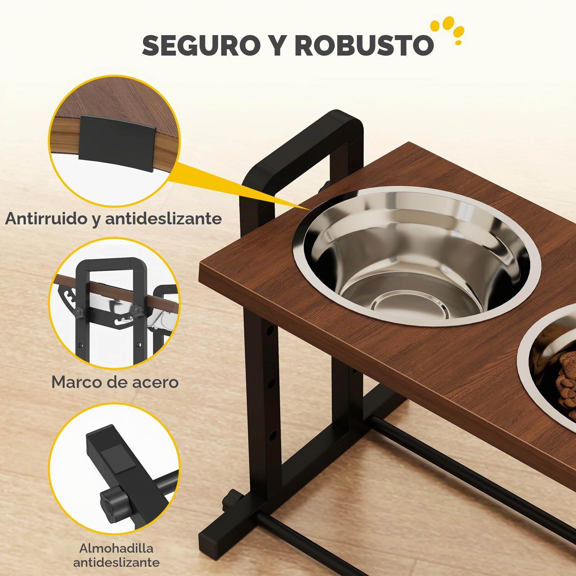 PawHut Comedero para perros elevado, 4 comederos de altura ajustable con soporte, 2 cuencos de acero inoxidable de 1,2 l, comedero con 3 ángulos ajustables, para perros pequeños, medianos y grandes