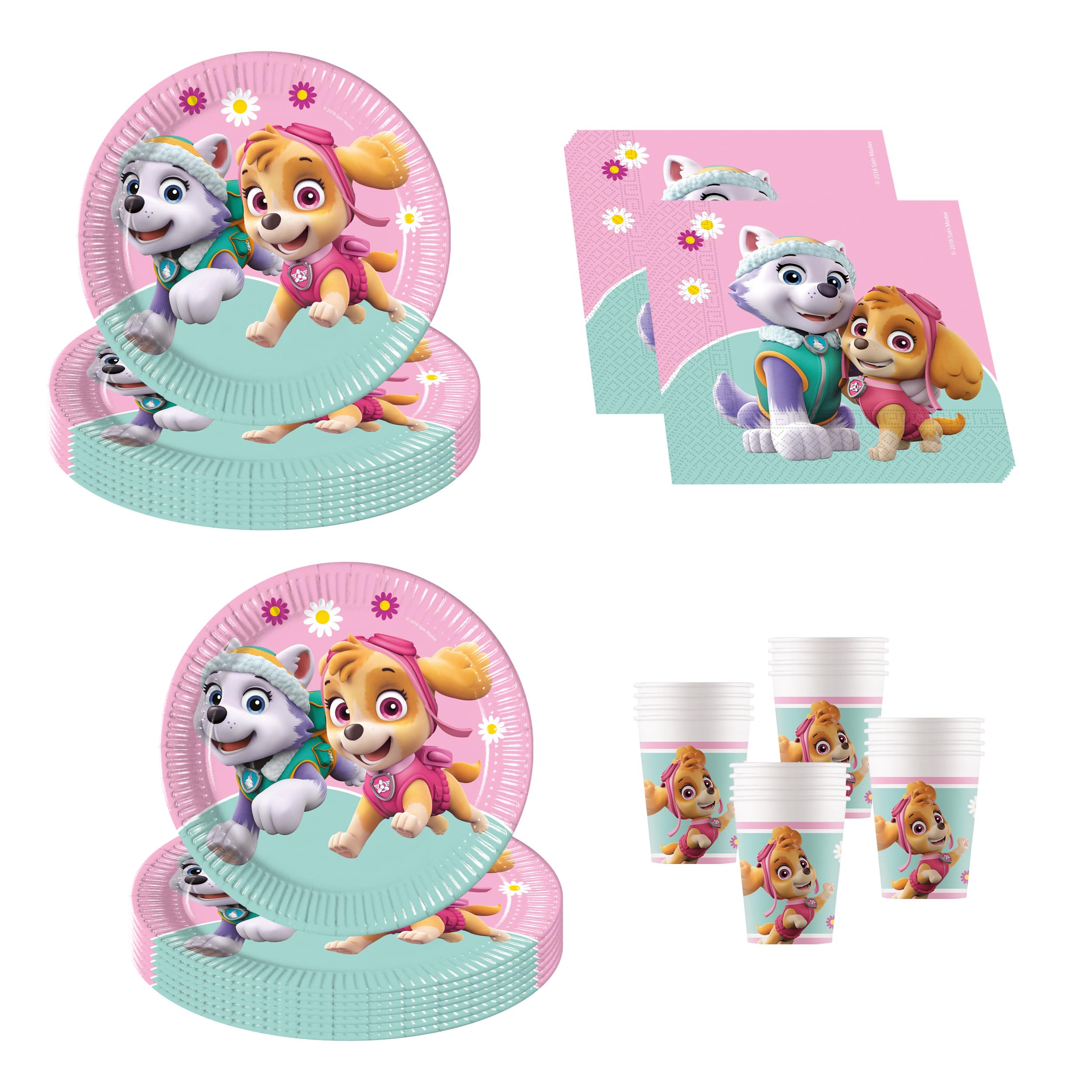 Procos DY10273867 - Paw Patrol Skye & Everest Party Set Small, Plates, Cups and Napkins, Table Decoration, Birthday Decoration