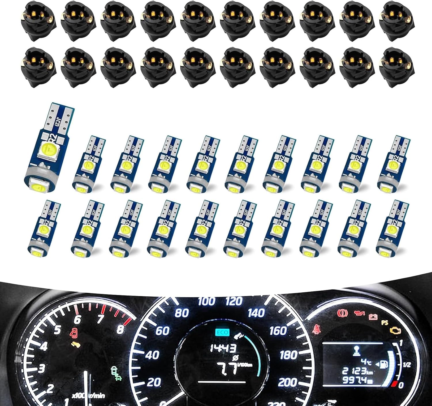 74 Led Bulb Dash Lights, T5 37 Super Bright Dashboard Light Bulbs, Instrument Cluster Lamp with Twist Lock Sockets, Universal for Most Cars, Trucks, SUVs (White)