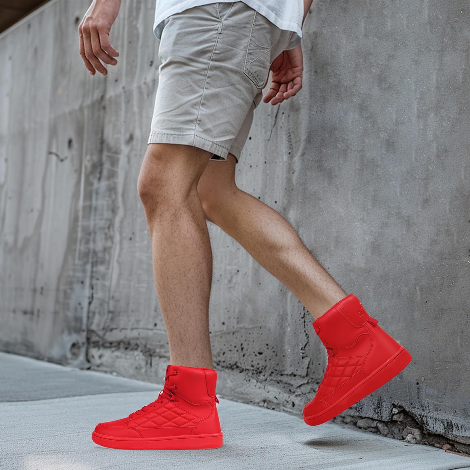 Soulsfeng Men's Women's High Top Sneakers Leather Ankle Boots Lace Up Walking Tennis Shoes - Image 2