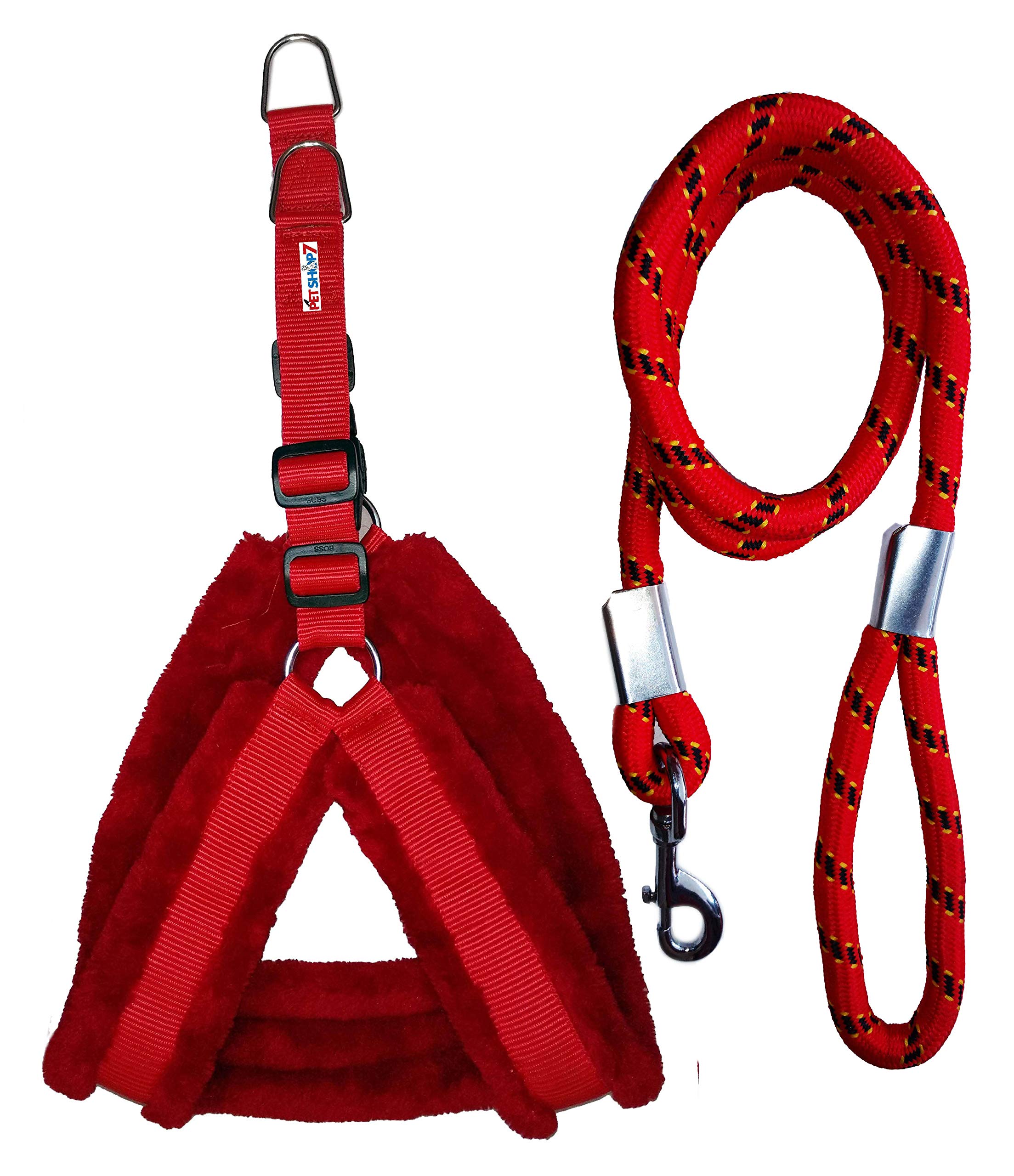 Petshop7 Fur Padded Nylon Dog Harness & Dog Leash & Multi Rope Large (Chest Size - 29-35inch) Multi Red Rope (B07R98G8FR) Amazon Price History, Amazon Price Tracker