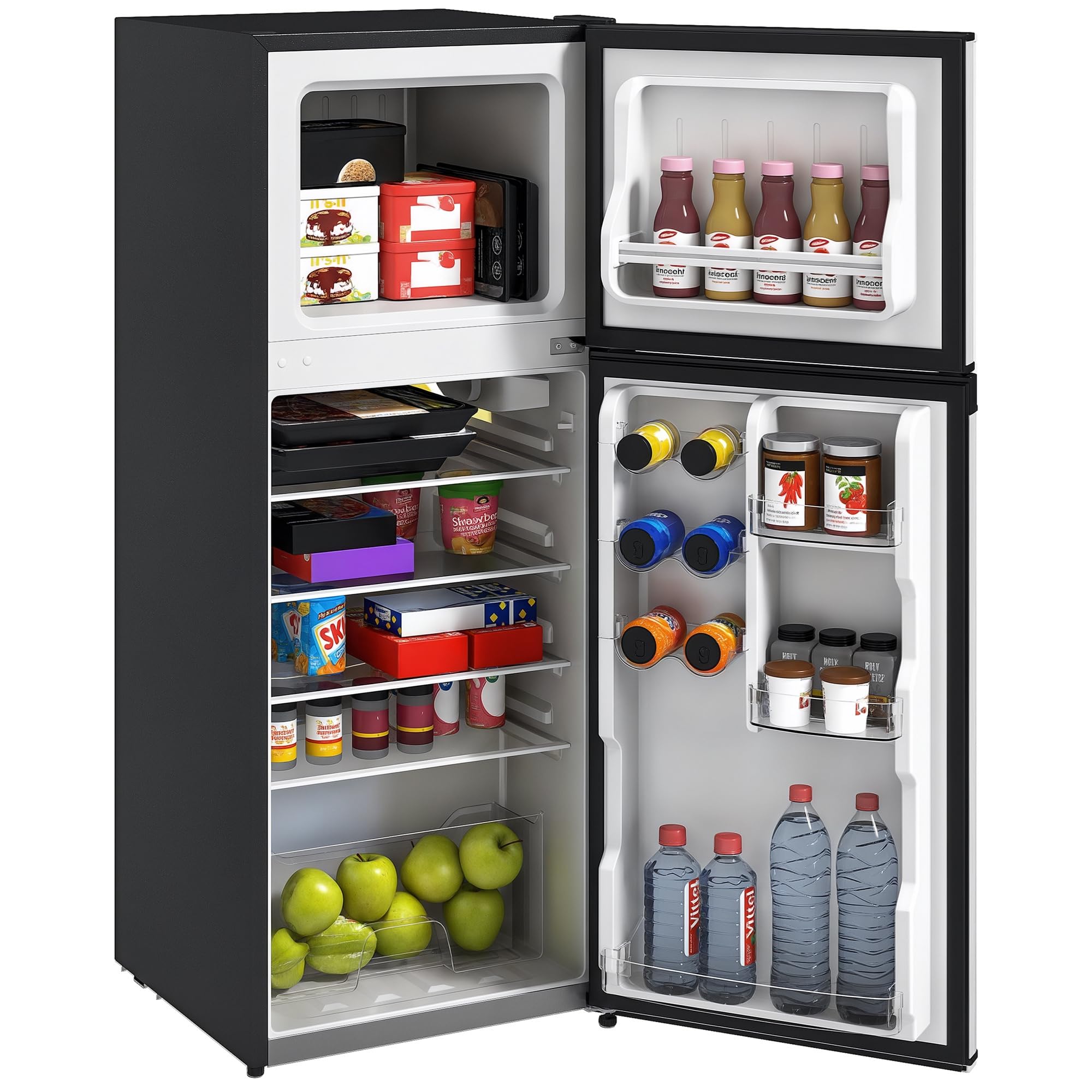 HOMCOM 4 Cu.Ft Mini Fridge with Freezer, Double Door Compact Refrigerator with Adjustable Thermostat, Shelf and Reversible Door for Bedroom, Dorm, Home Office, Energy Efficient, Silver