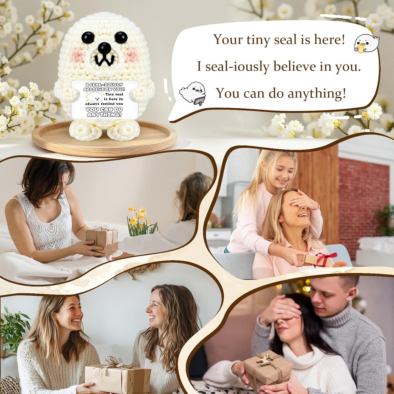 Seal Plush Positive Crochet Animals Birthday Gifts for Women Men