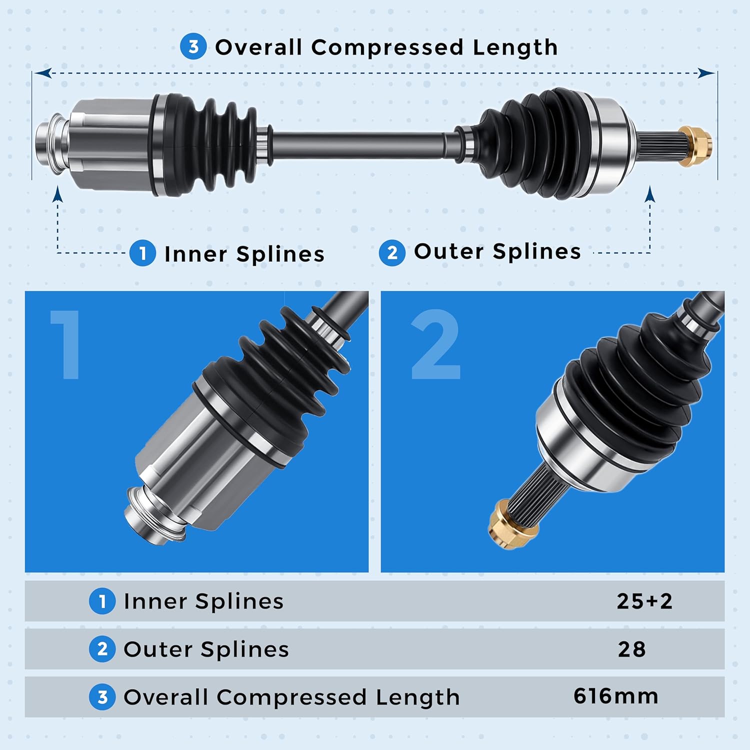 Front Right Passenger Side CV Axle Shaft Assembly for 2003-2007 Honda Accord V6 3.0L Models Exc. Hybrid