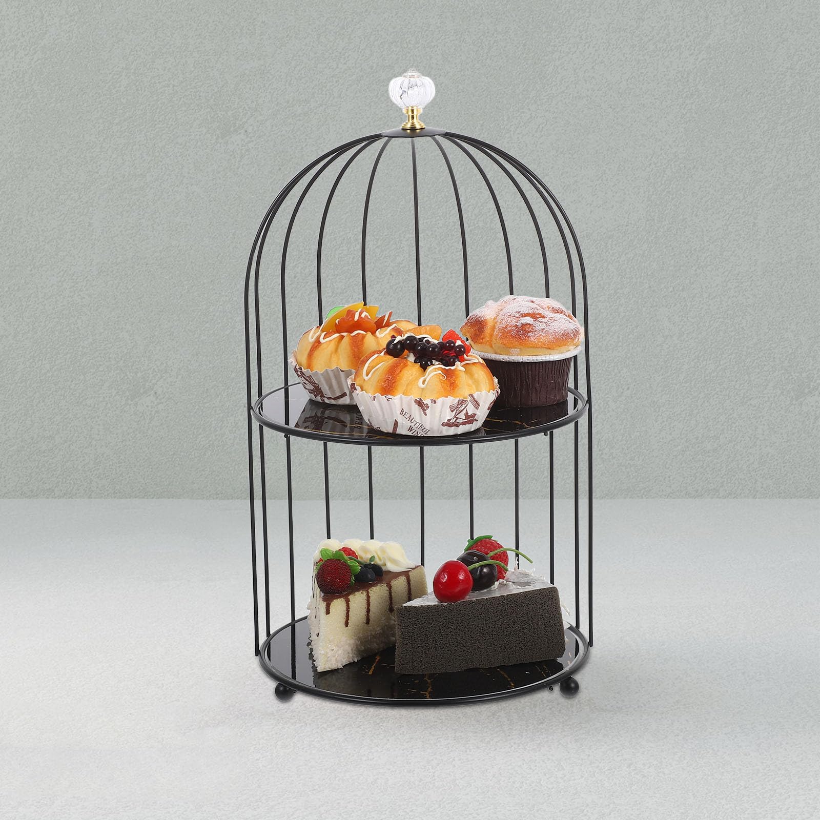 Gatuida Soporte para cupcakes con forma de jaula de pájaros, de metal, con mango de calabaza de cristal, para postres, decoración de bodas, fiestas y cumpleaños.