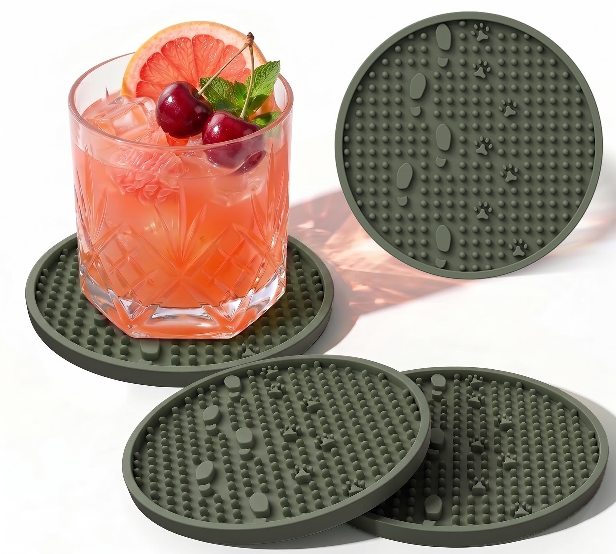 Wingcases Coasters for Drinks(4 Pack, Camo Green) Cute Aesthetic Pet Paw Design Silicone Cup Mat for Tabletop Protection Non-Slip, Non-Stick, Coffee Table Decor, Great Cat Dog Gift for Any Occasion — image 1