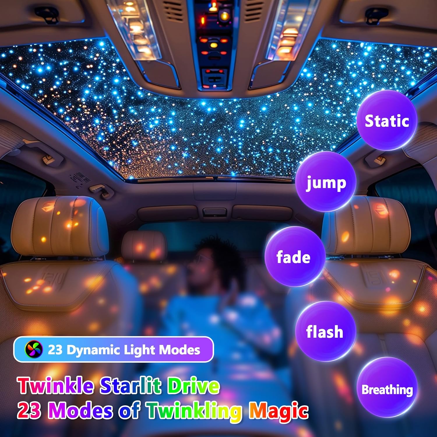 Starlight Headliner Kit 550 Piece Twinkle 0.03in*9.8ft/0.75mm*3m, 16W Starlight Headliner Music/Voice Activated Star Lights for Car, VASTFIRE RGBW Starlights for Theater Game Bed Room Ceiling