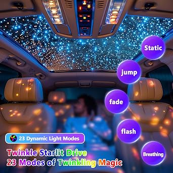 Starlight Headliner Kit 550 Piece Twinkle 0.03in*9.8ft/0.75mm*3m, 16W Starlight Headliner Music/Voice Activated Star Lights for Car, VASTFIRE RGBW Starlights for Theater Game Bed Room Ceiling