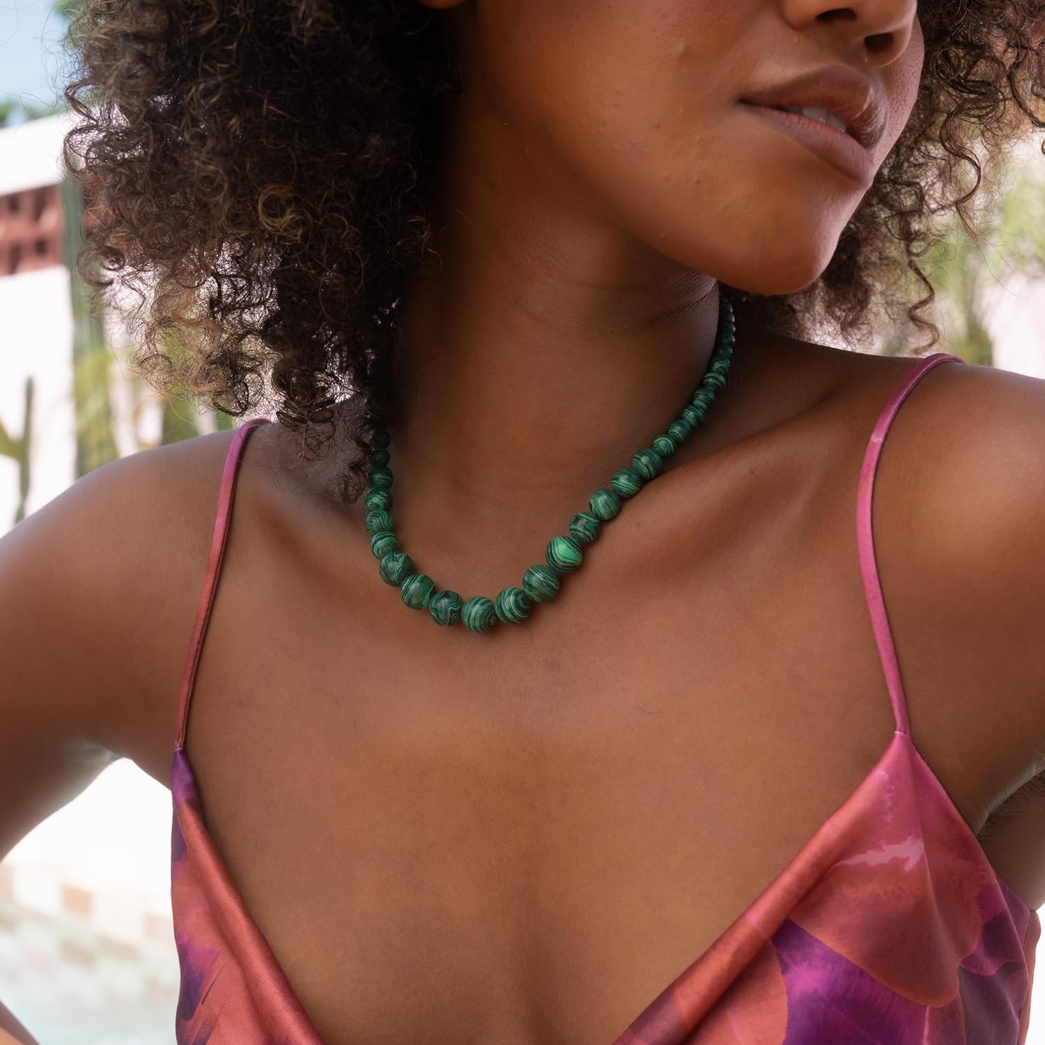 Made by Nami Malachite Necklace for Women Natural Green Gemstone Beads Protection Necklace - Image 3