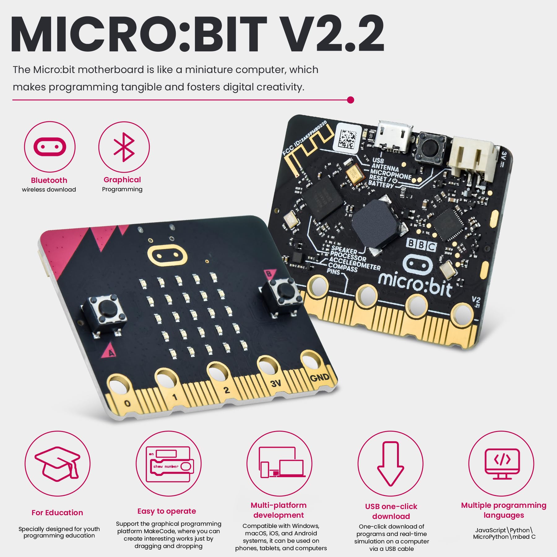 KEYESTUDIO Starter Kit base per BBC Microbit V2, programmazione grafica Bussola Bluetooth integrata, rilevamento del movimento, display a LED codifica per adolescenti + supporto batteria e cavo USB