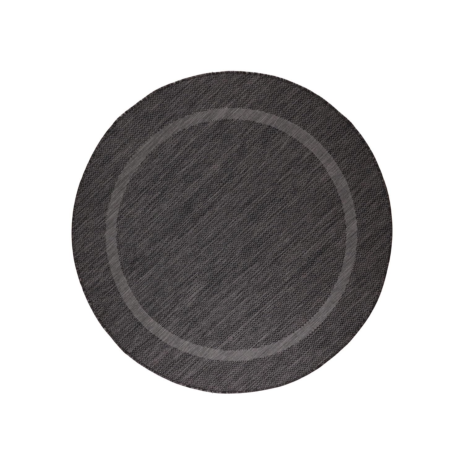 Teppium Outdoor Teppich Wetterfest 160 x 230 cm Schwarz Sisal Optik - Küchenteppich Waschbar rutschfest, Wasserfest, Bordüre, Pflegeleicht - Ideal für Balkon, Terassen, Garten, Camping oder Küche