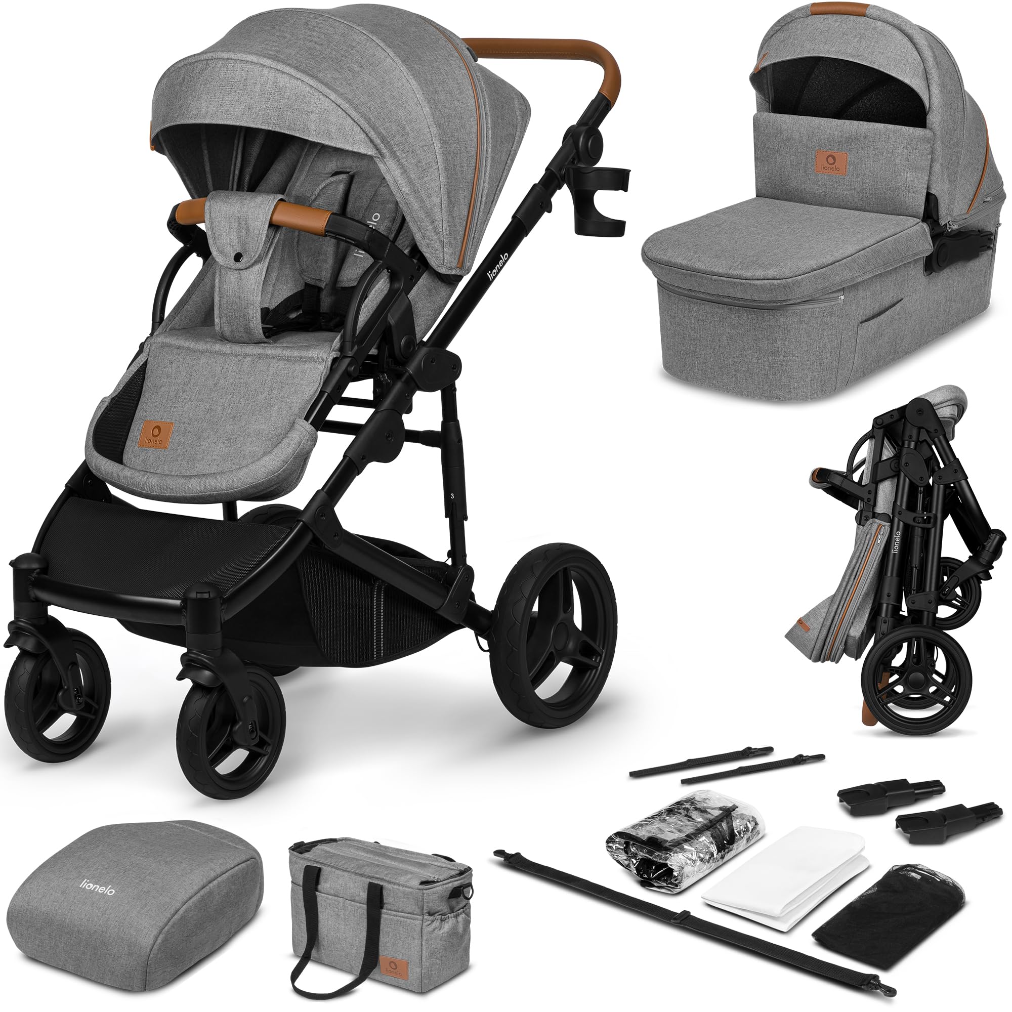 LIONELO Mari Tour Passeggino Duo 2 in 1 con Navicella fino a 22 kg | Schienale Regolabile, Pieghevole, Cinture a 5 Punti, Grandi Ruote Fuoristrada 360°, Tripla Ammortizzazione, Cappottina XXL