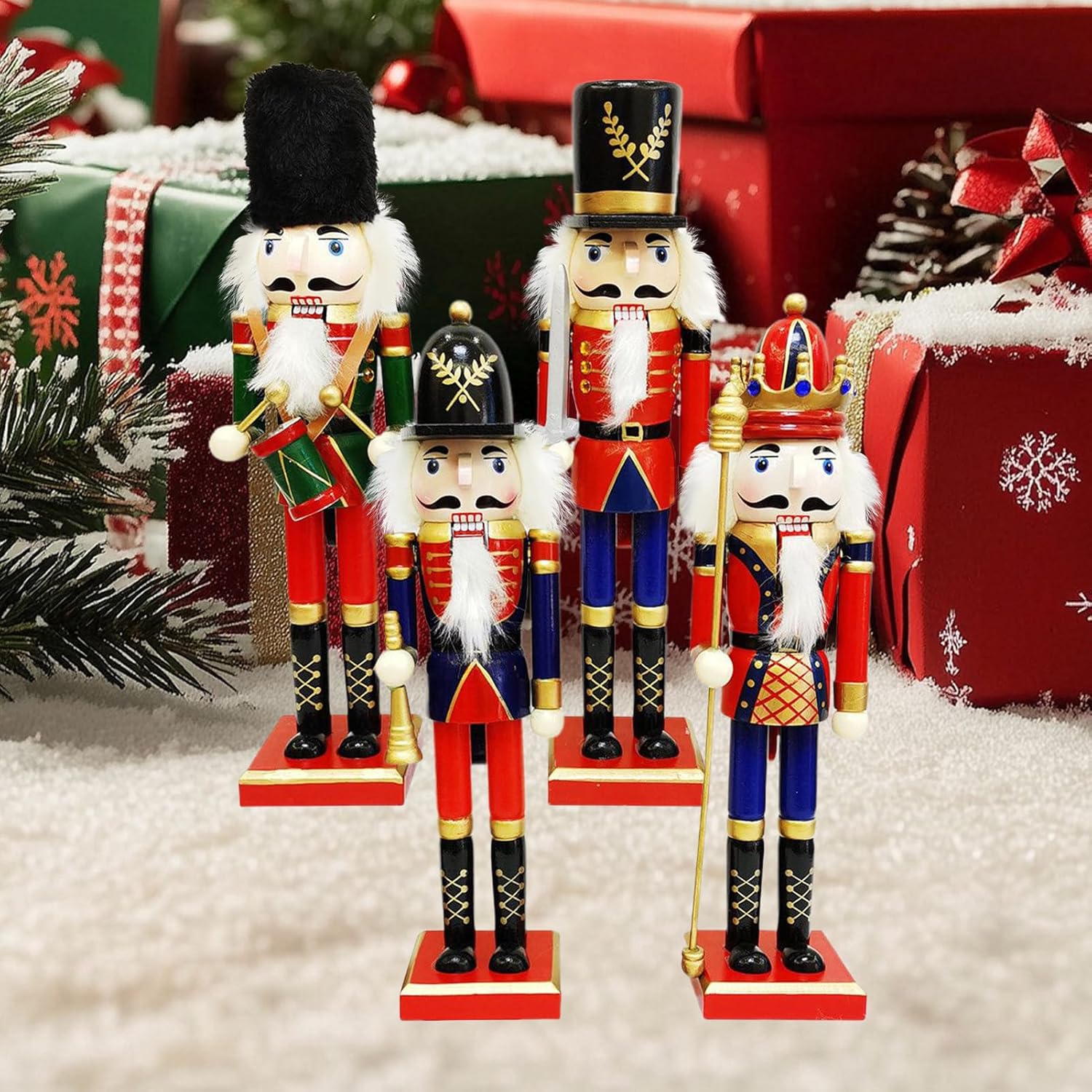 ナットクラッカー クリスマス デコレーション,士官ナットクラッカー人形 デスクトップ装飾 - ４点セット クリスマス装飾 パーティー