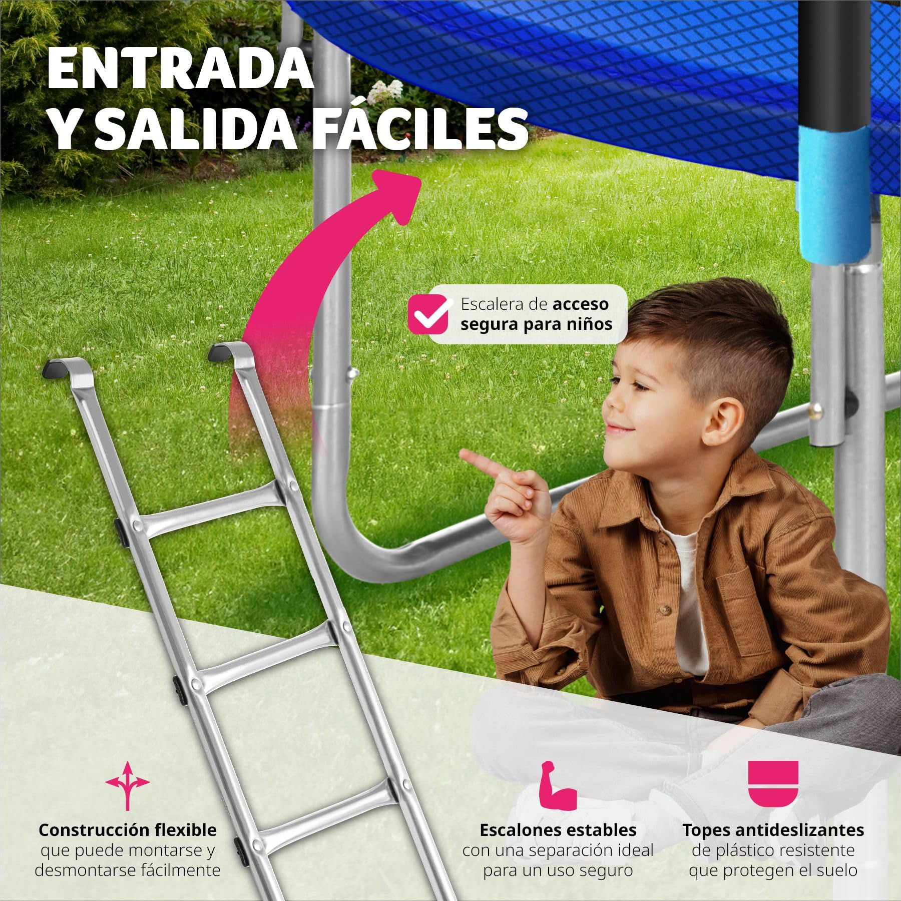 tectake® Trampolín, Cama Elástica Exterior para Niños y Adultos, Estructura de Acero, Red Protectora, Escalera, Certificado TÜV GS, Juegos Exterior Niños, Trampolin Fitness Adultos