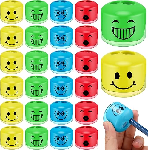 Miniatura 7 de 240 sacapuntas de mano para niños, sacapuntas manuales de doble agujero, sacapuntas de expresión de dibujos animados coloridos para escuela,