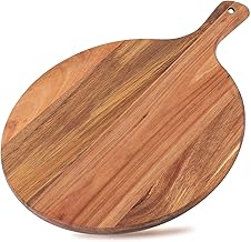 Dicunoy Acacia Wood Pizza Peel, 12" Pizza Cutting Board, Cheese Paddle Board with Handle, Wood Fruit Chopping Board Tray for Bread, Vegetables, Cheese