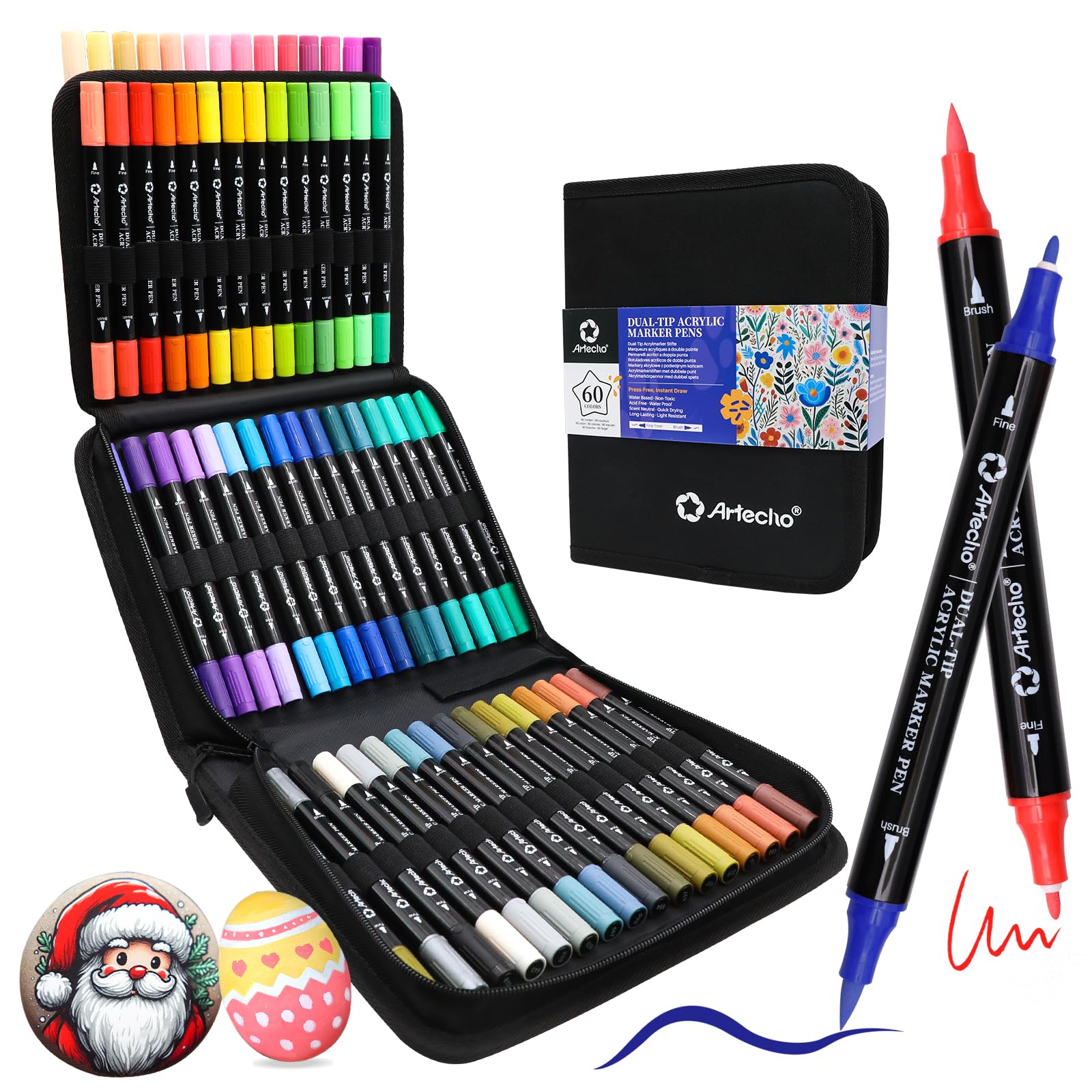 Artecho Acrylic Paint Markers 60 Colors with Bag( Brush Tip and Fine Tip ) | Ideal for Ro…