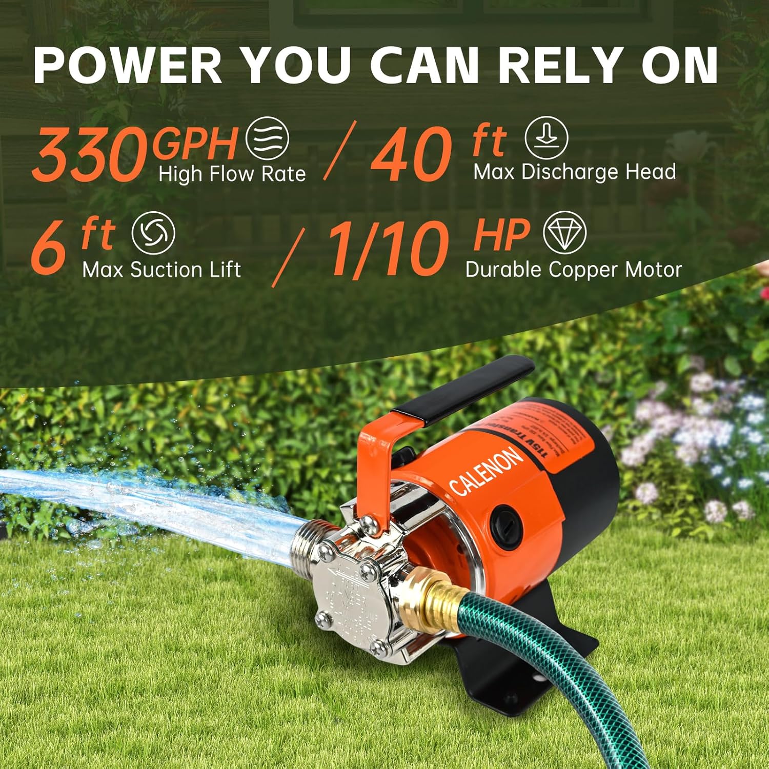 115V 1/10 HP Water Transfer Pump, 330 GPH Electric Utility Pump with 6 Ft Water Hose Kit, Self-Priming for Draining Water Heaters, Pool Covers, Aquariums, Garden Tank