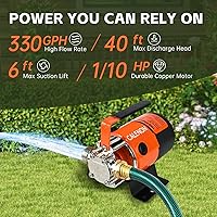 Vista 2 de 115V 1/10 HP Water Transfer Pump, 330 GPH Electric Utility Pump with 6 Ft Water Hose Kit, Self-Priming for Draining Water Heaters, Pool Covers