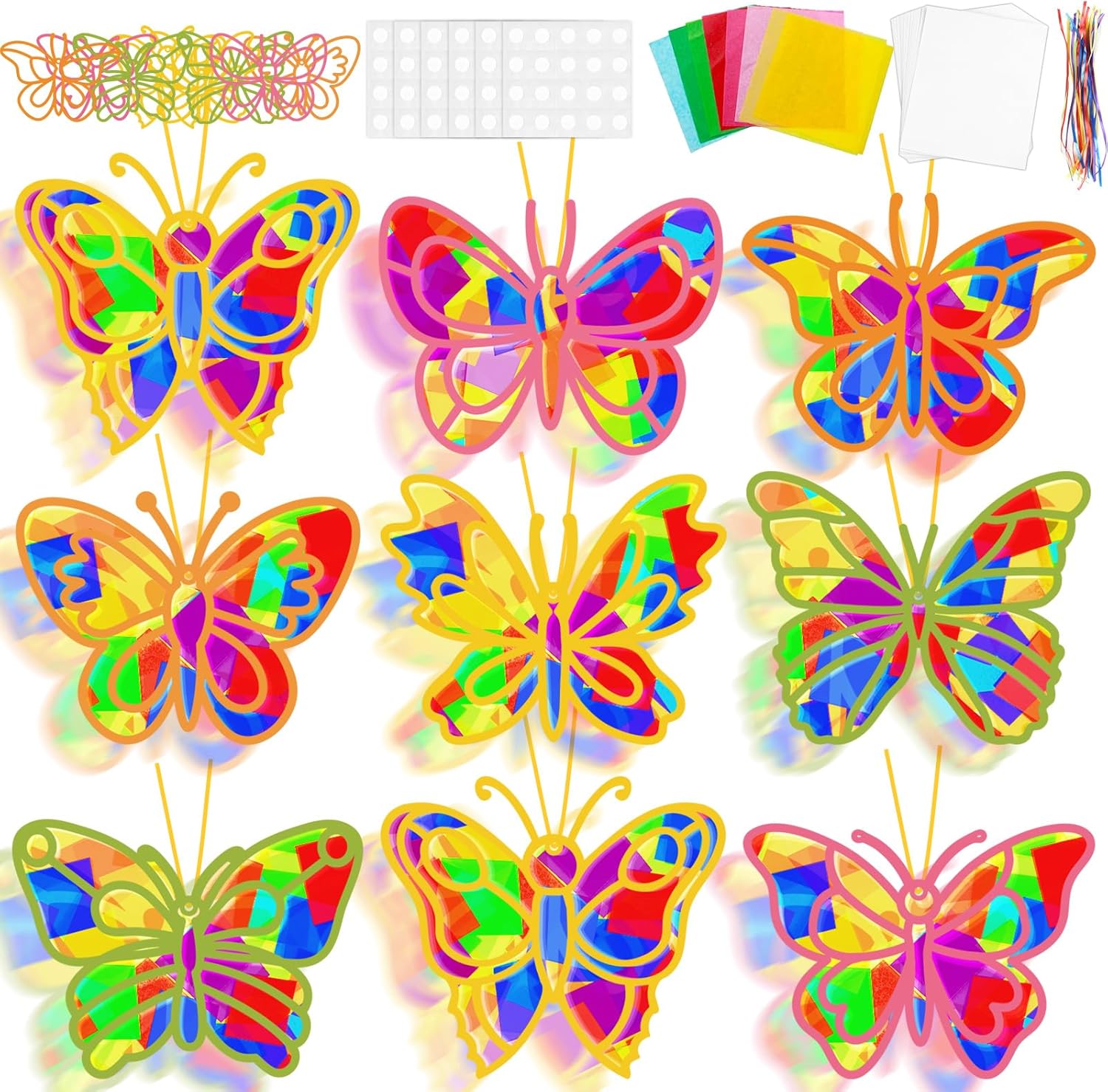 32 Sets Spring Suncatchers Craft Kit Flower Pot DIY Window Art Sun Catchers Stained Glass Ornament Colorful Plant Paper Crafts Home School Classroom Decorations Creative Project Activity Game