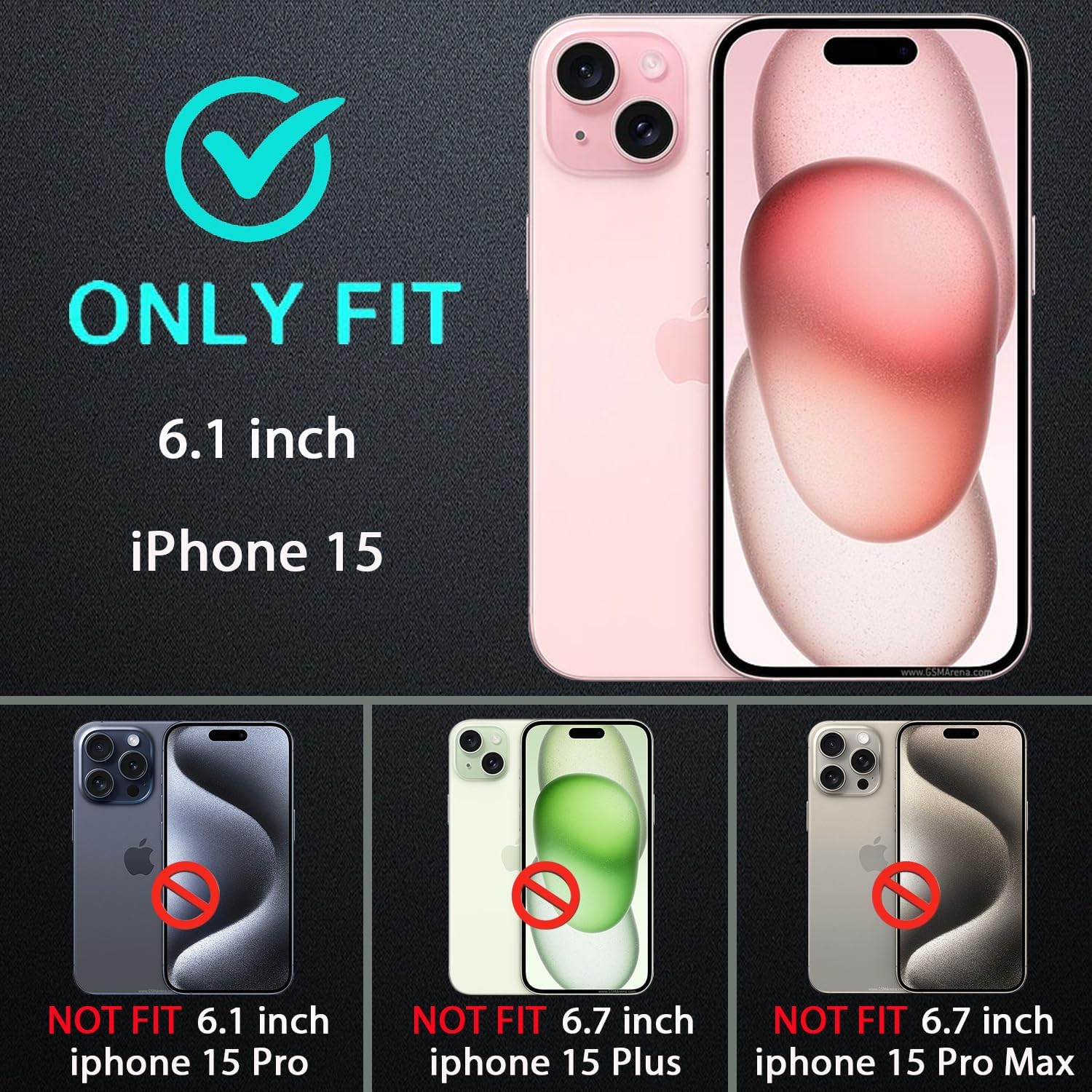 for iPhone 15 Case, Military Grade 3 in 1 Heavy Duty Shockproof/Drop Proof/Dust Proof Case with 2Pcs Tempered Glass Screen Protector (Purple/Pink) - Image 2