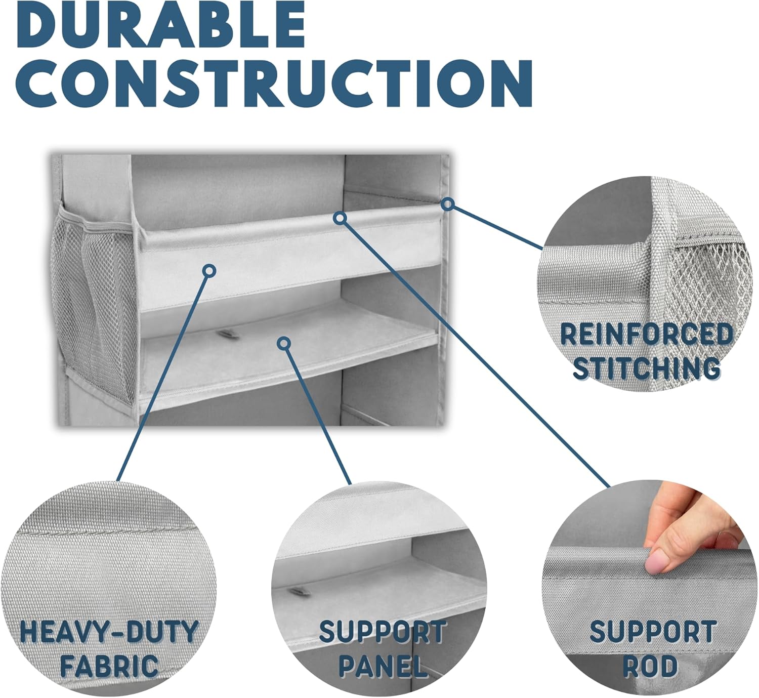 Over The Door Organizer Hanging with 5 Large & 6 Side Pockets 5 Tier Behind Door Storage 50 lbs for Closet, Nursery, Bathroom Door Organizer, 1 Pack, Grey - Image 6