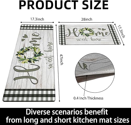 Miniatura 6 de Qahing Juego de 2 tapetes de cocina de granja, acolchados, antifatiga, para suelo, antideslizantes, de espuma viscoelástica, impermeables, cómodas,