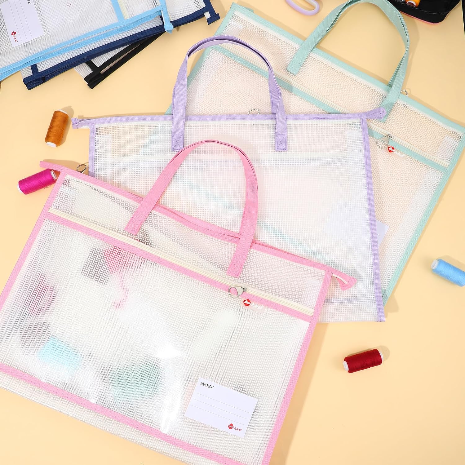 6 Pcs 17.7×2.8 ×13 Inch Project Bag for Quilting Sewing Craft Storage for Quilter A3 Clear Mesh Design Art Supply Bag Artwork Storage Organize for Artwork Charts and Teaching Material Multipurpose