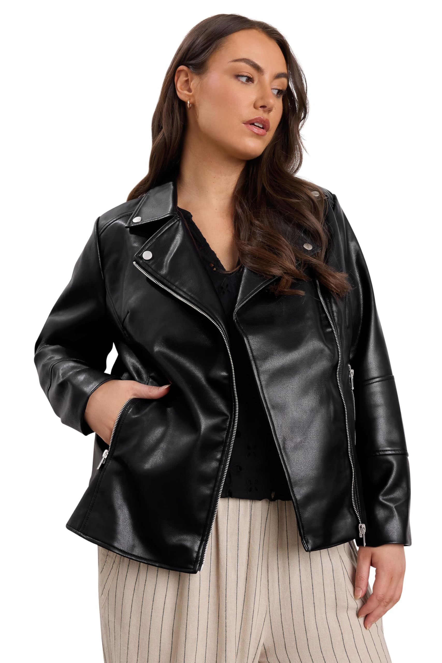 Evans Women's Black Curve Faux Leather Biker Jacket - Plus Size Curve