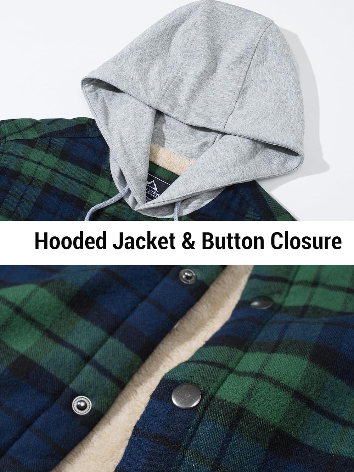 TACVASEN Men's Flannel Jacket with Pockets Shacket Plaid Shirts Fleece Padded shirt Button Down Jackets with Hood