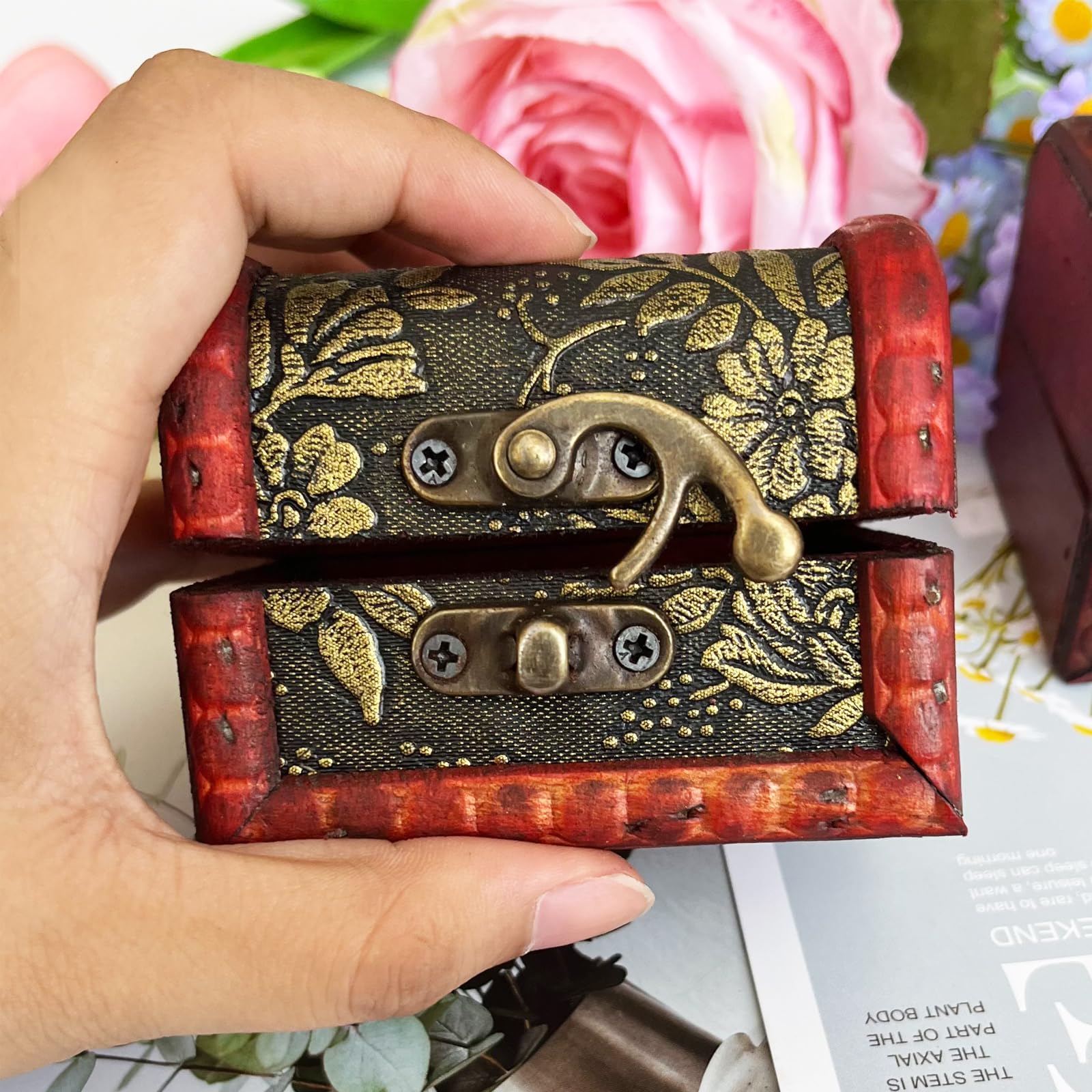 Scrigni Tesoro In Legno - 2 Pezzi Con Design Floreale Per Gioielli