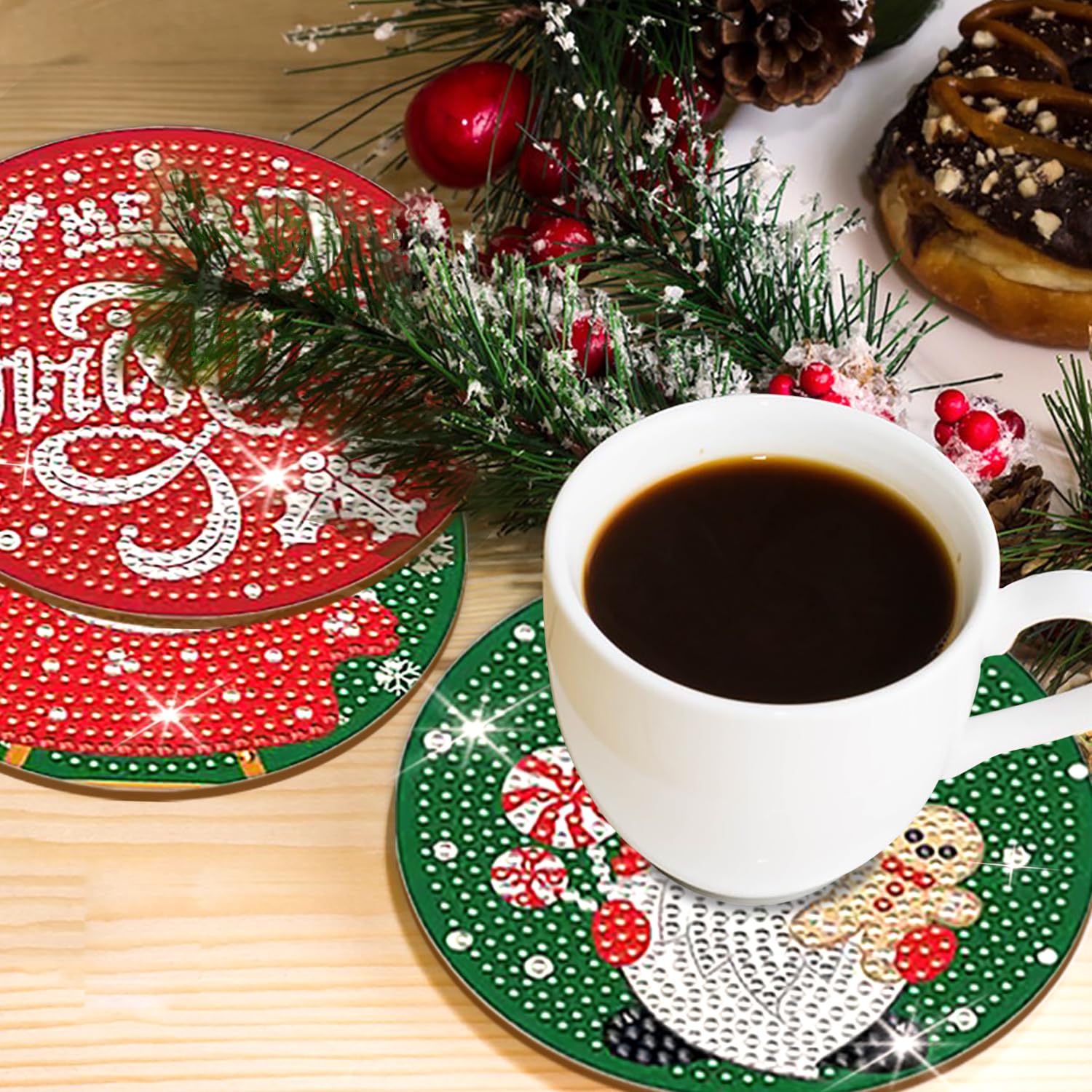 10 Pcs Dessous De Verre Diamond Painting Noël, Coaster De Peinture Diamant Avec Support, Diamond Painting Coaster, Broderie Diamant Dessous De Verre, Pour Kits De Peinture Diamant, Décoration De Table