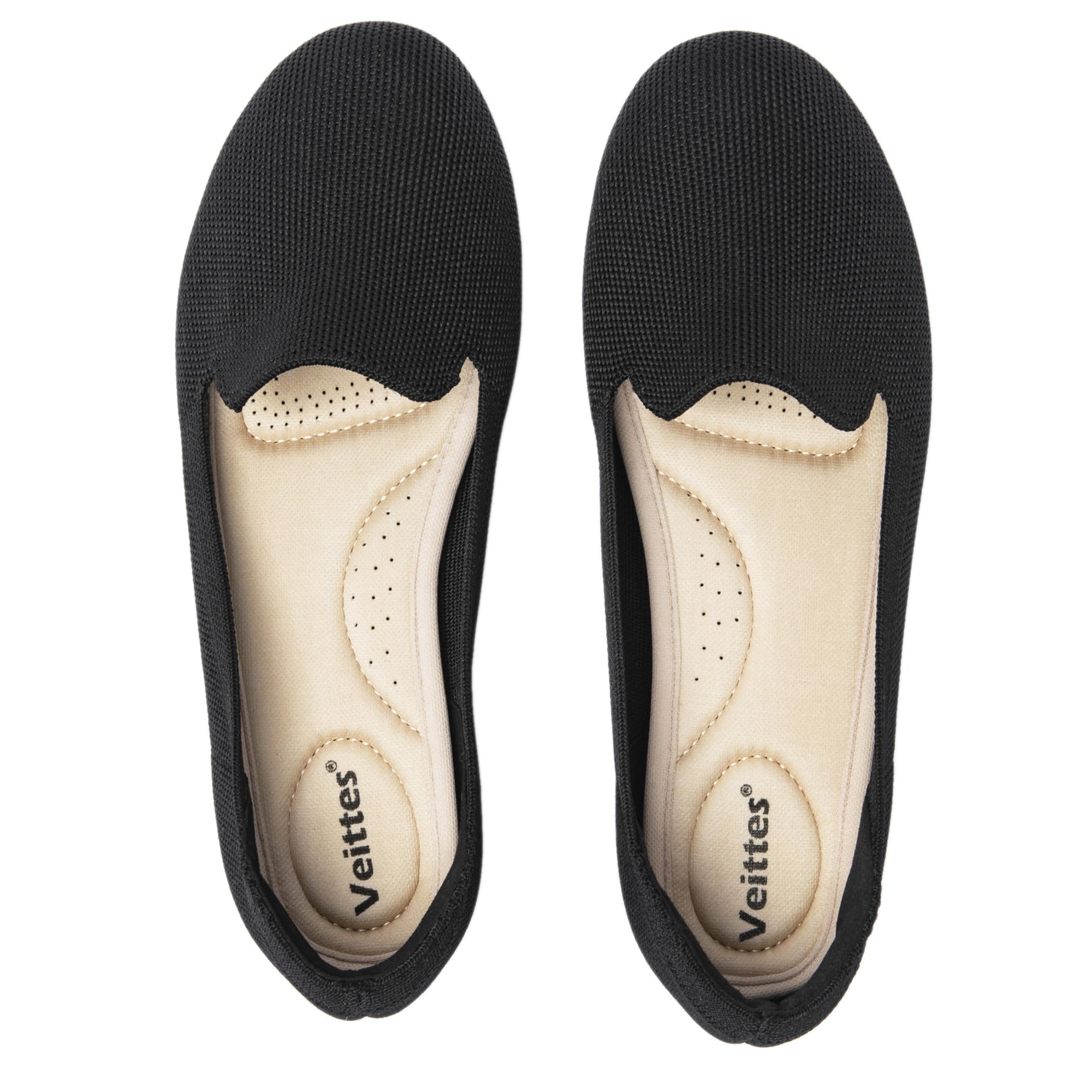 Veittes Women's Wide Width Flats Shoes, Office Casual Soft Ladies Slip on Knitted Ballet Shoes.