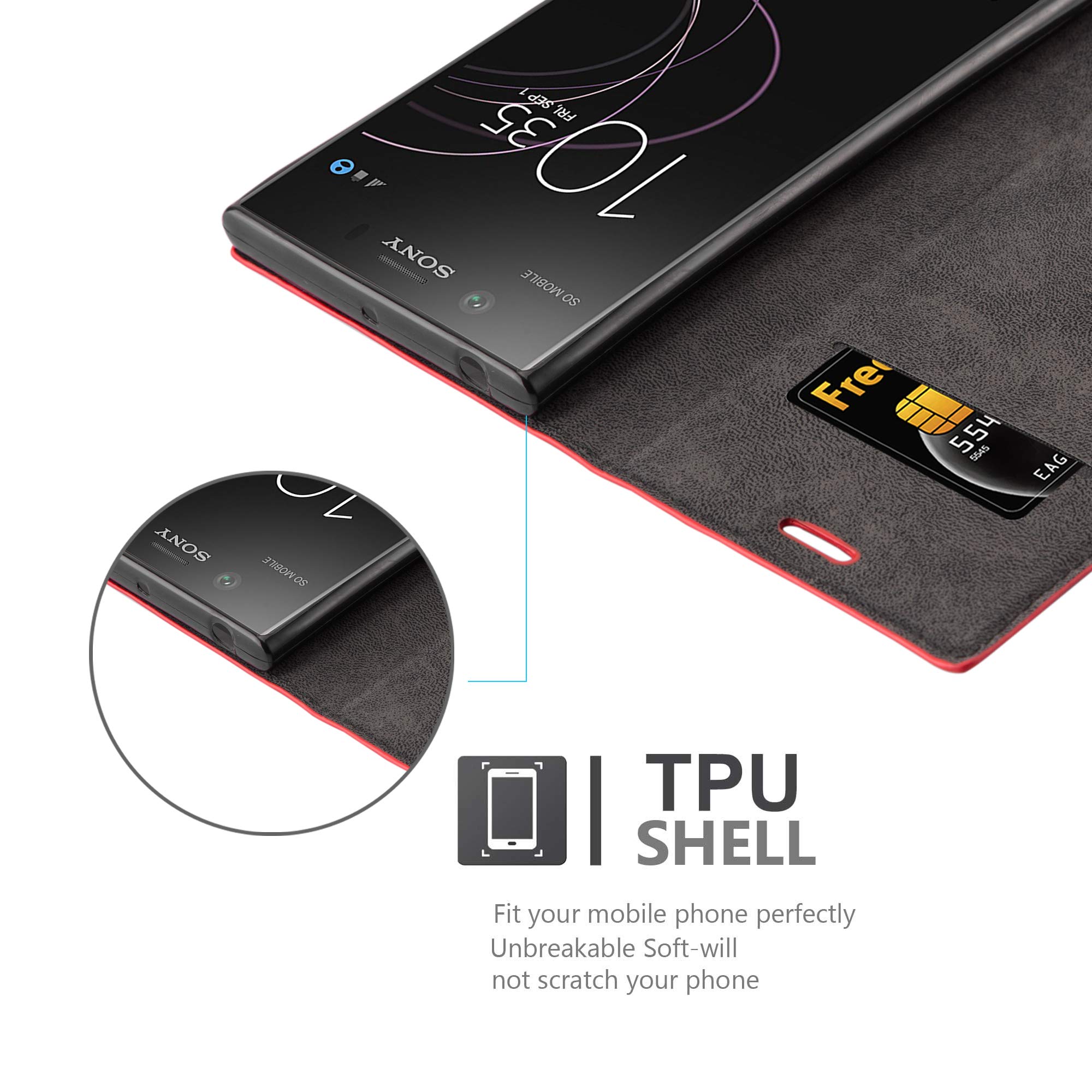 Handyhülle Für Sony Xperia 1 II – Kunstleder Flip Cover Mit Standfunktion & Kartenfächern, Schwarz