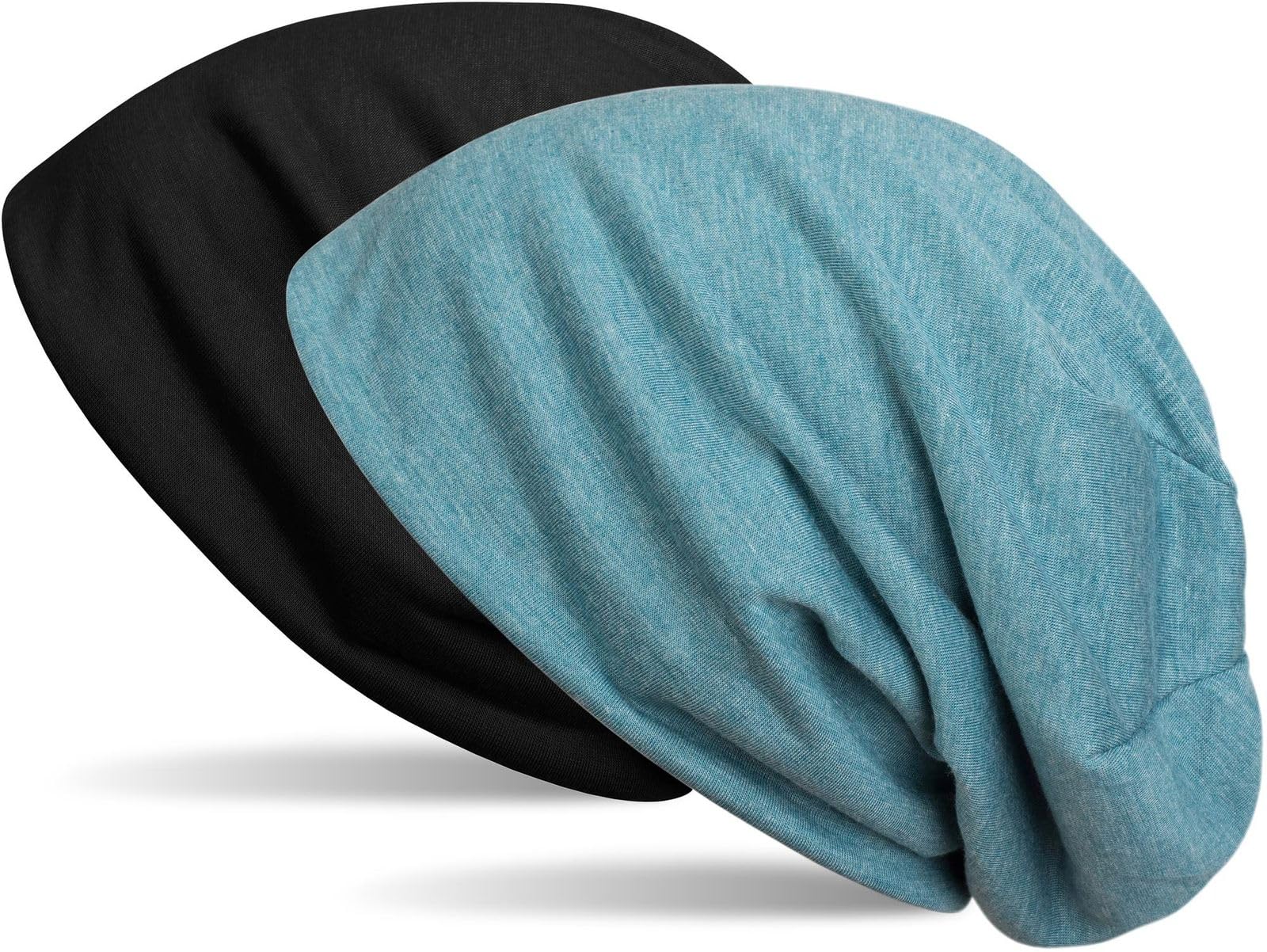 Stylebreaker Women's Black / Blue Flecked Beanie Reversible Cap In Plain Colours, Slouch Cap, Light And Soft, Longbeanie, Unisex 04024115, Colour:black/Blue Flecked