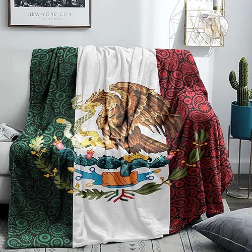 Miniatura 8 de Manta de vellón con bandera de cachemira de México, súper suave y acogedora manta cálida para sofá, silla, cama, sofá oficina, 50 x 60 pulgadas para
