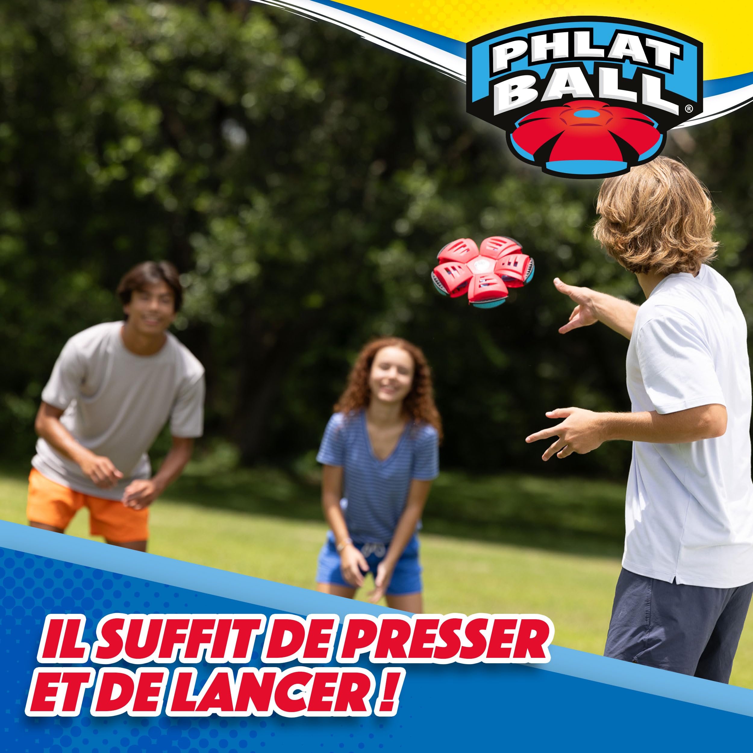 Wahu - PHLAT BALL Classic - Rouge - Frisbee Volant qui se Transforme en Ballon - Jeux Extérieur Enfants Dès 5 Ans - Balle Innovante 15,7cm - Frisbee 22,9 cm - Jeu Plage & Plein Air - 2+ Joueurs