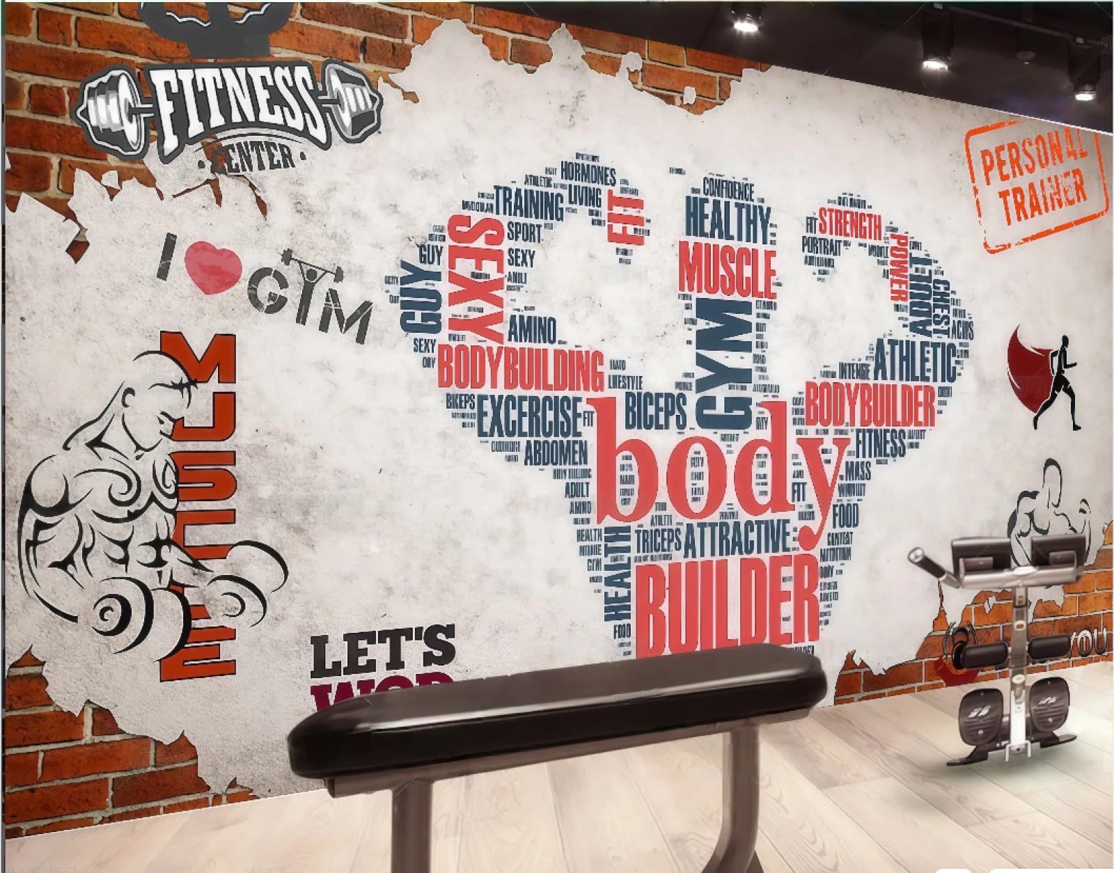 Xdoubao 3D Wallpaper Retro Nostalgic Brick Wall English Letters Sports Running Fitness Club Coffee Shop Background Mural Western Restaurant Wallpaper,,350X245cm