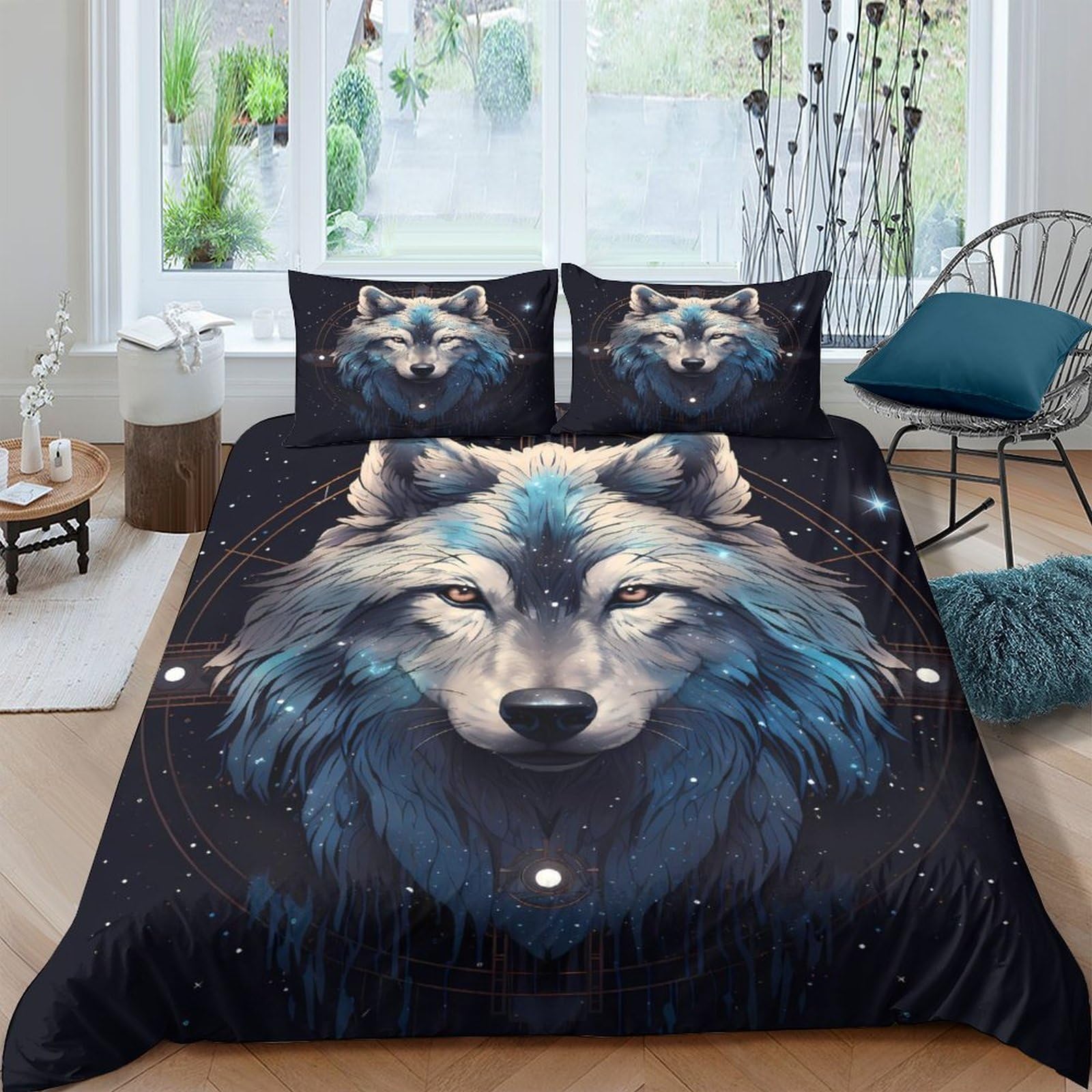 Ctjqhvkz Style-4 3D Printed Wolf Night Fitted Sheet Microfiber Soft Breathable Moonlight Forest Bed Sheet For Bedroom Dorm Mattress Cover Single（135X200cm）