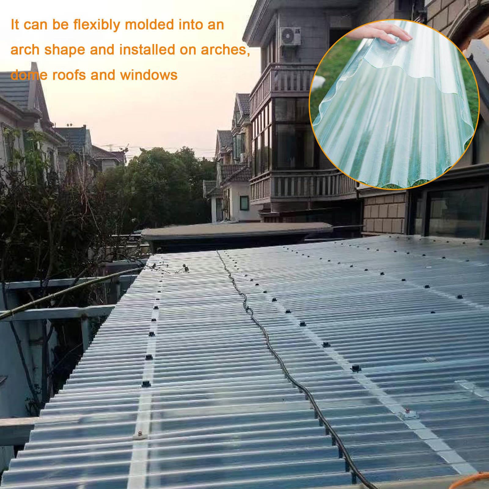 Placa Ondulada Tejado Transparente,Placa De Iluminación Natural FRP De 1mm,Chapas Perfiladas Techo,Paneles Ondulada Para Cocheras Silencioso Autolimpiables,6Pcs-0.9x1.4m(35x55in)