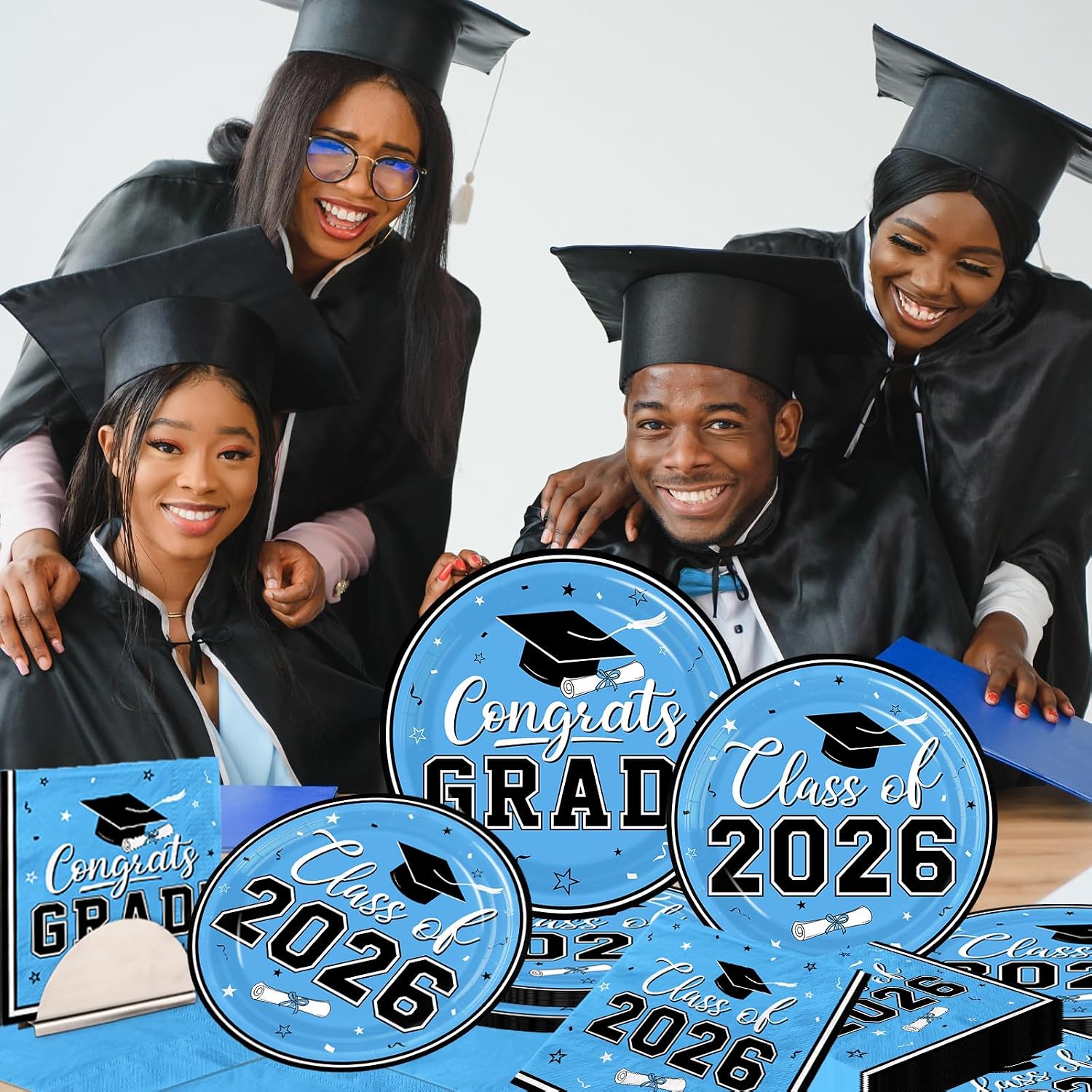 Graduation Party Plates and Napkins,Congrats Grad Party Supplies Class of 2026 Theme Tableware Decoration for College High School Congrats Grad Favors Serve 50（Light Blue）