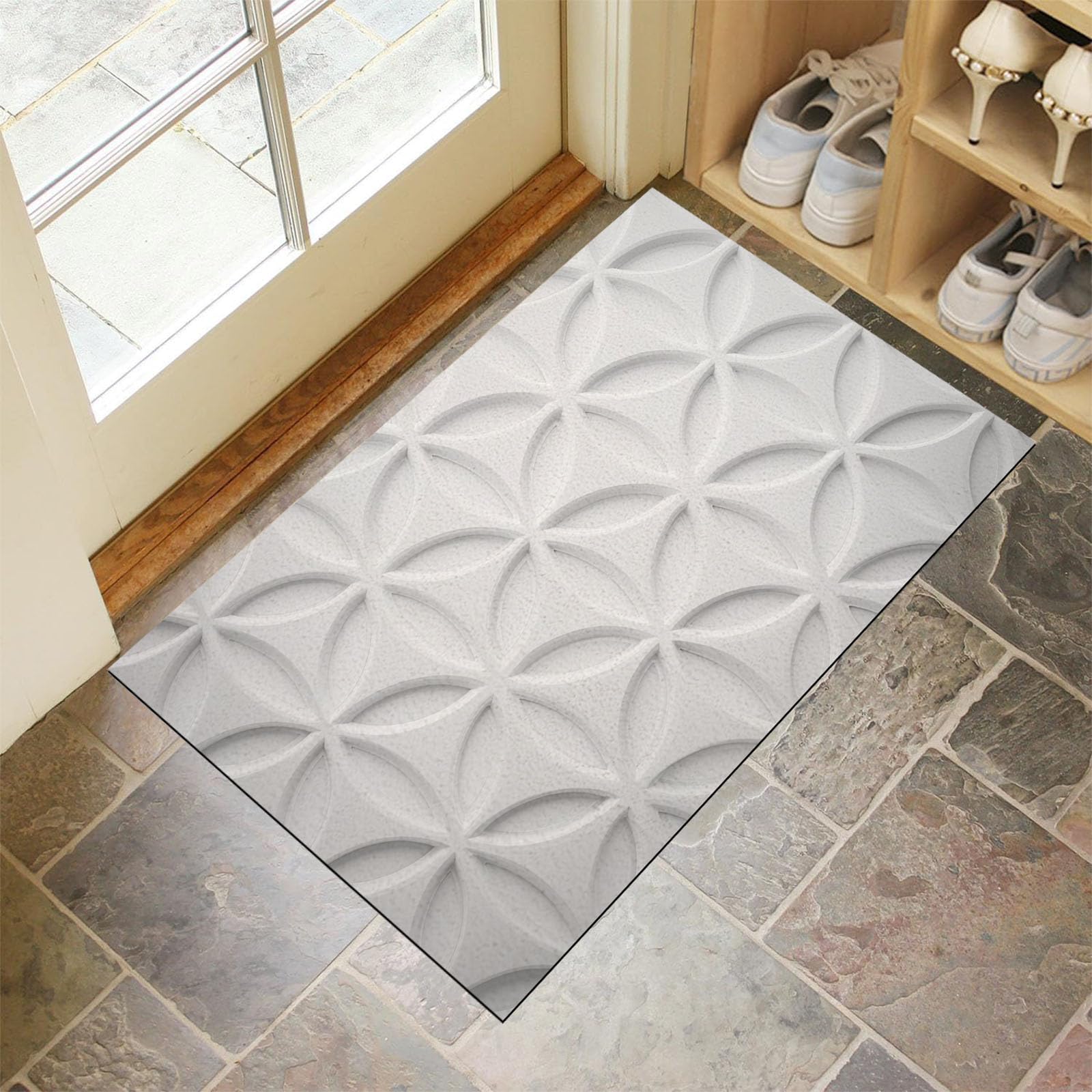 Tapis d'entrée intérieur 60x90cm géométrique gris et blanc pour couloir