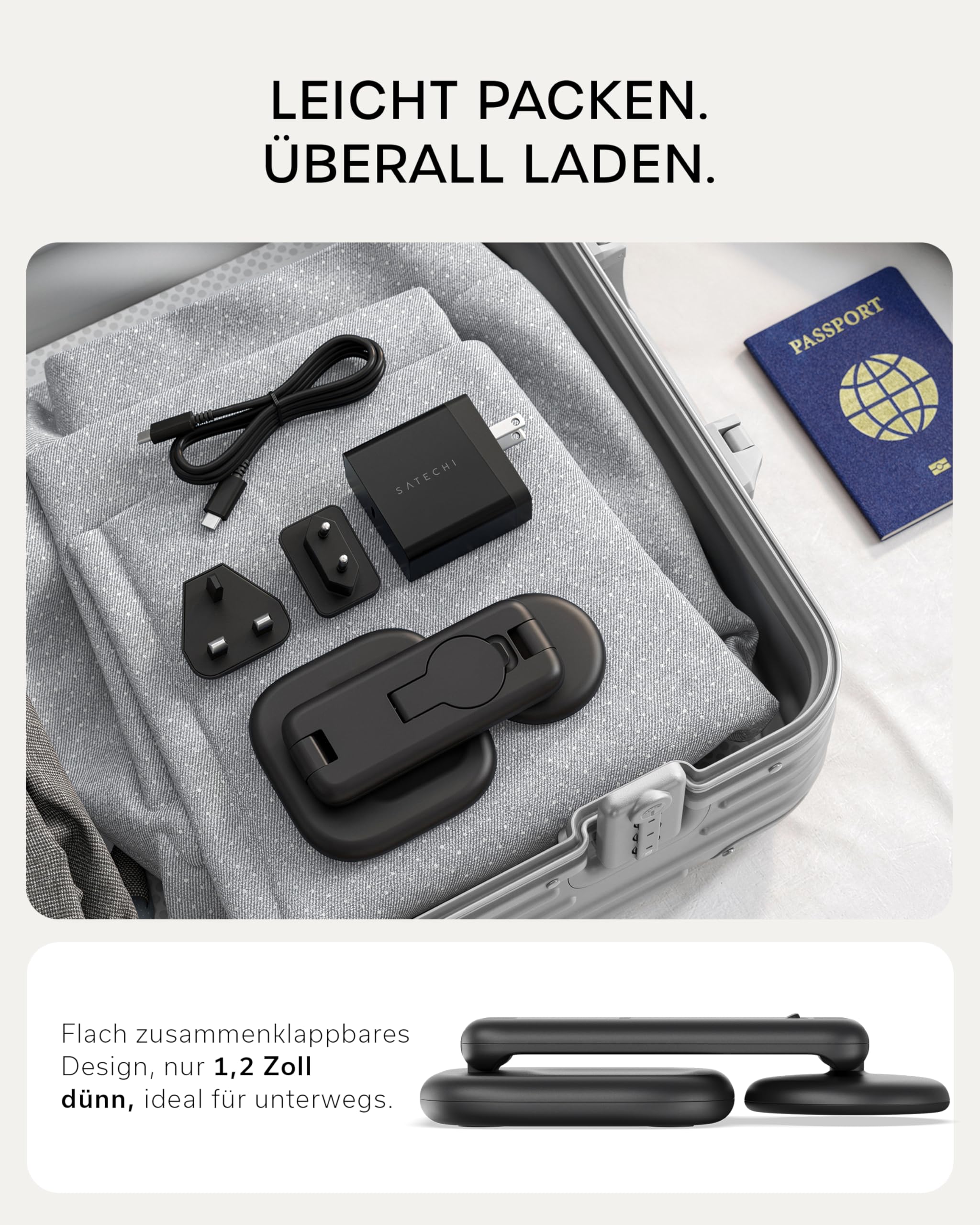 SATECHI Faltbarer 3-in-1 Qi2 Ladeständer, 25 W | 45-W-USB-C Netzteil enthalten, für iPhone 17, Apple Watch Series 11 und AirPods