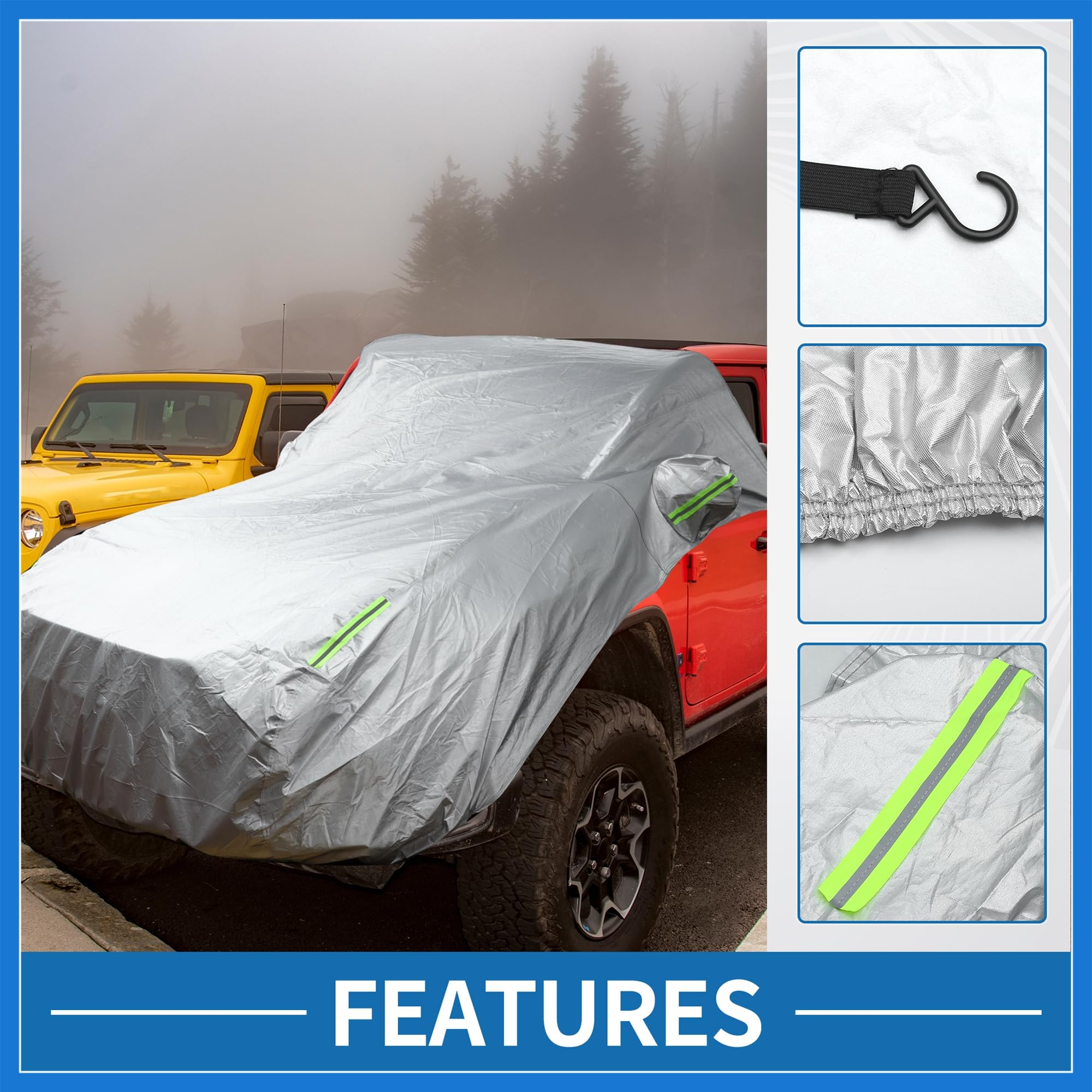 VekAuto Front Half Car Cover Waterproof 280x120cm Outdoor Half Cover for Car Aluminum Film Cotton Silver Tone Auto — view 3