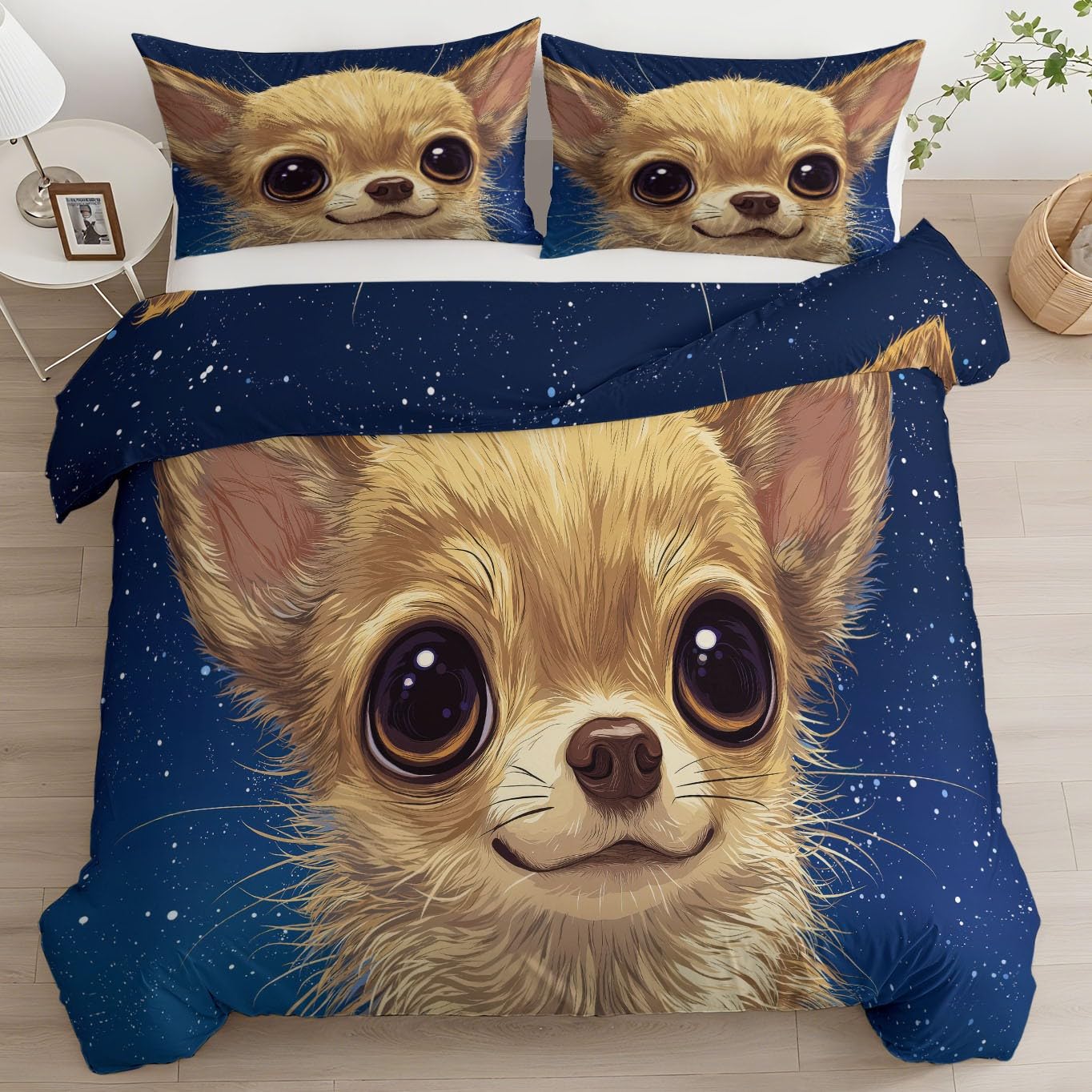 Zestaw poszewek na kołdrę w stylu anime, rozmiar super king-size, 260 x 220 cm, szczotkowana mikrofibra, miękkie poszewki na kołdrę z narożnymi wiązaniami – zwierzę pies, całoroczna pościel, dekoracja