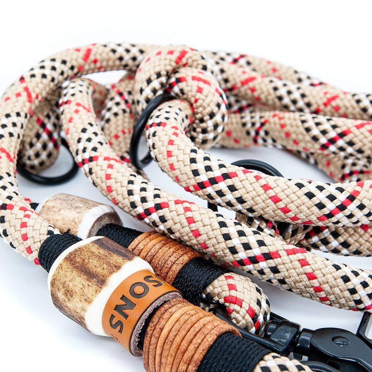 Hundeleine/Führleine aus Tau mit Karabiner & echtem Hirschhorn Ø10mm | 3fach verstellbar | Doppel-Leine | Umhängeleine | robust & wetterfest | Top Handmade-Quality